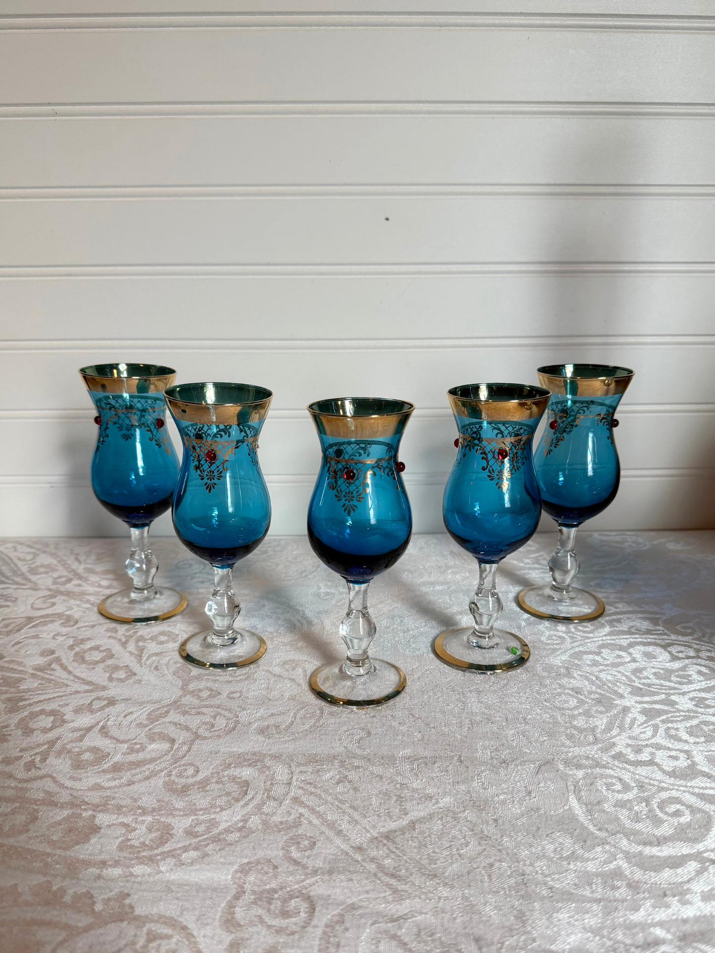 Italian Murano Venetian blue glass decanter set