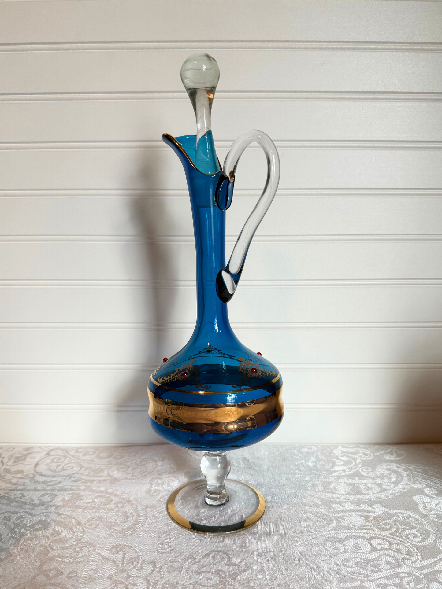 Italian Murano Venetian blue glass decanter set