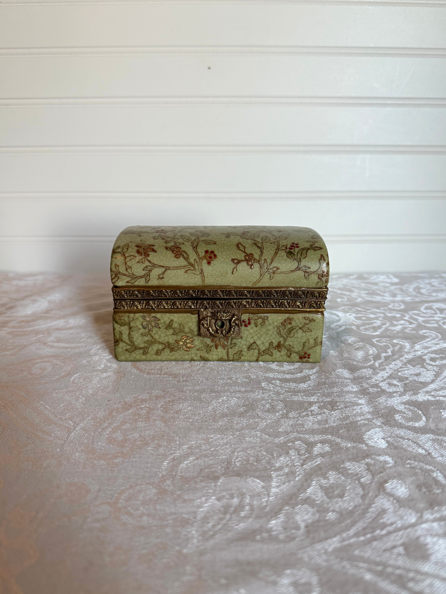 Floral Porcelain & Bronze Jewelry Casket