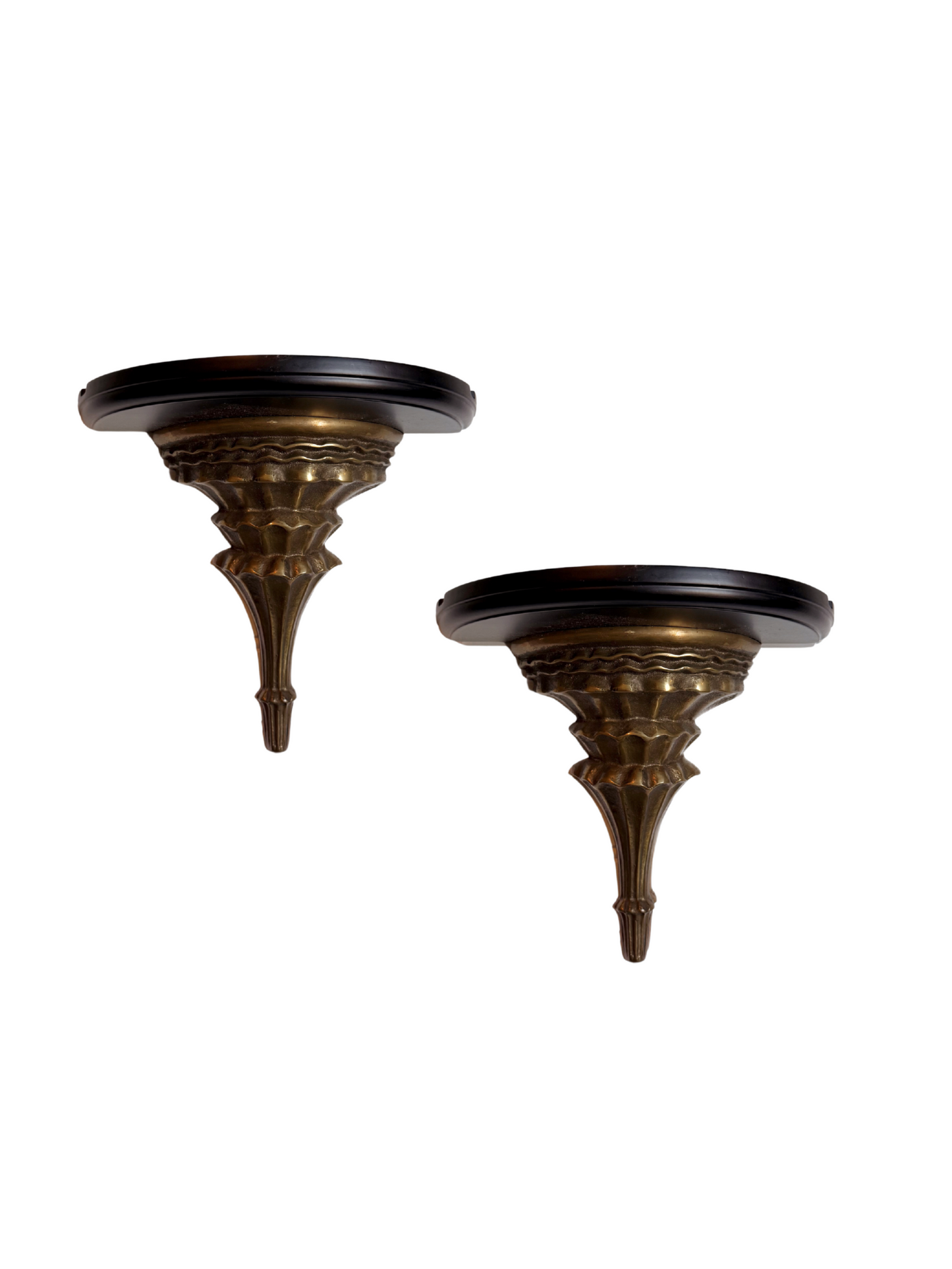 Brass & Wood Wall Shelves with Plate Grooves