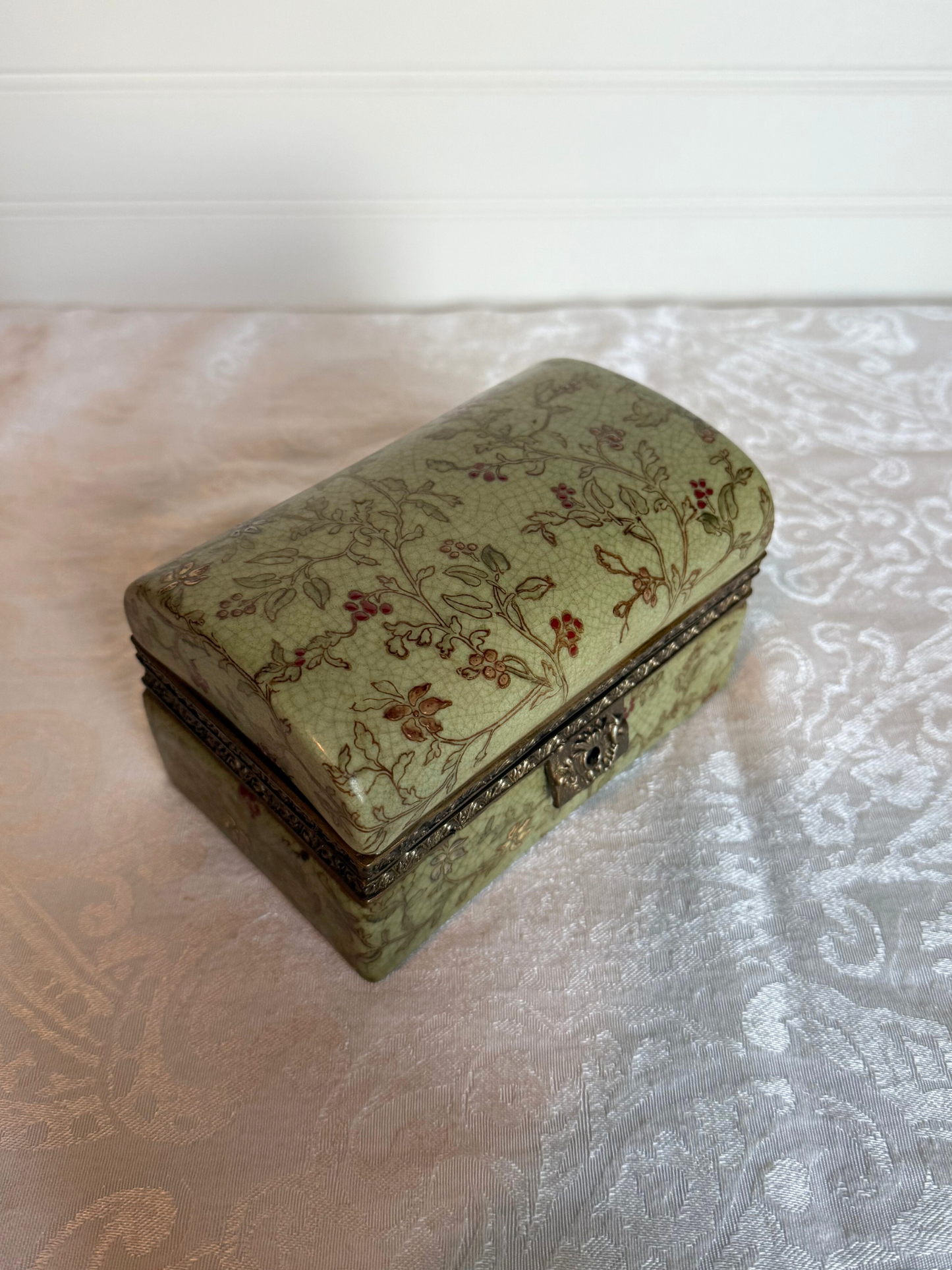 Floral Porcelain & Bronze Jewelry Casket