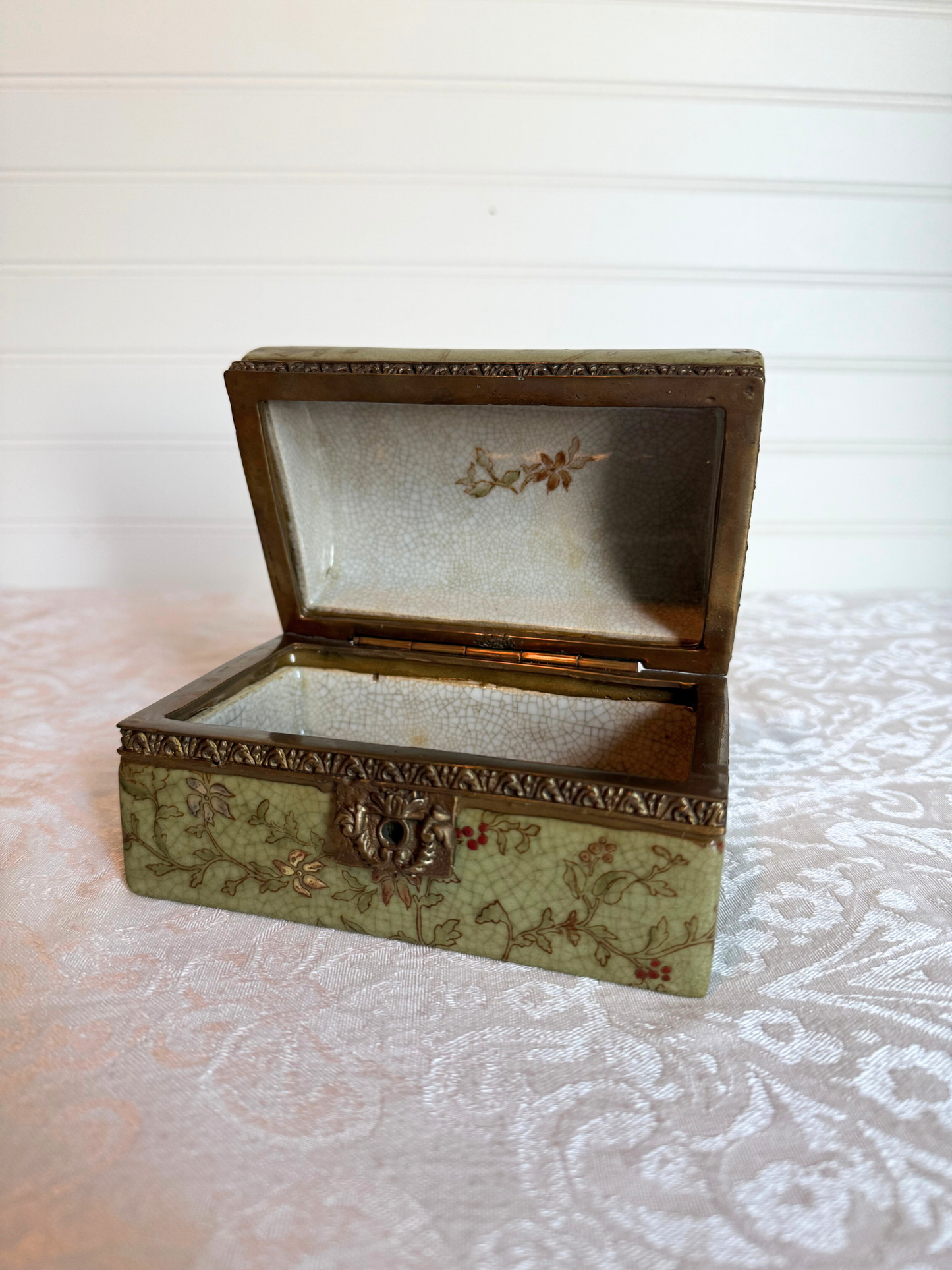 Floral Porcelain & Bronze Jewelry Casket