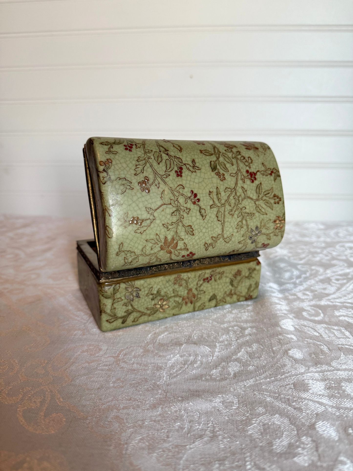Floral Porcelain & Bronze Jewelry Casket