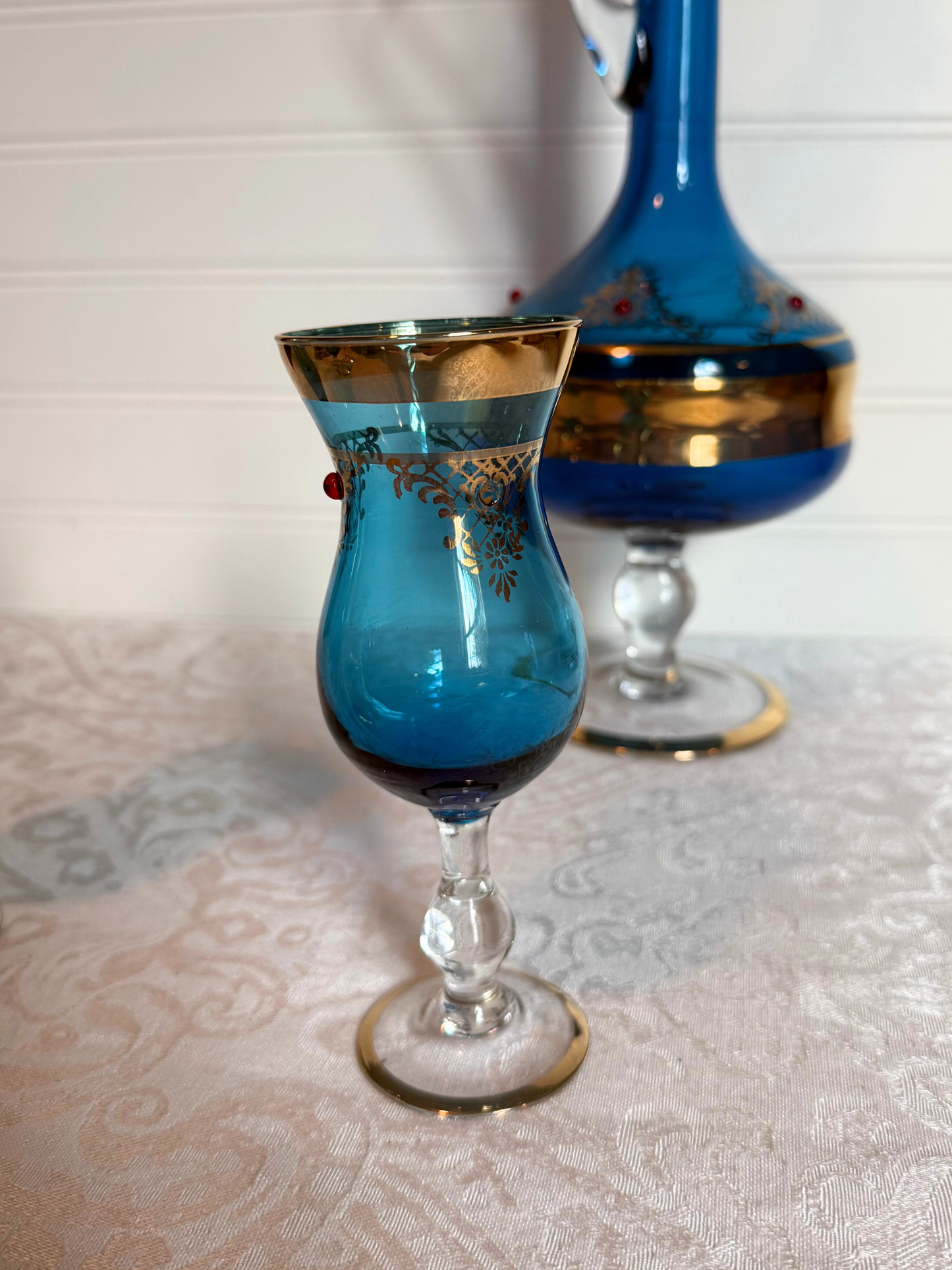 Italian Murano Venetian blue glass decanter set