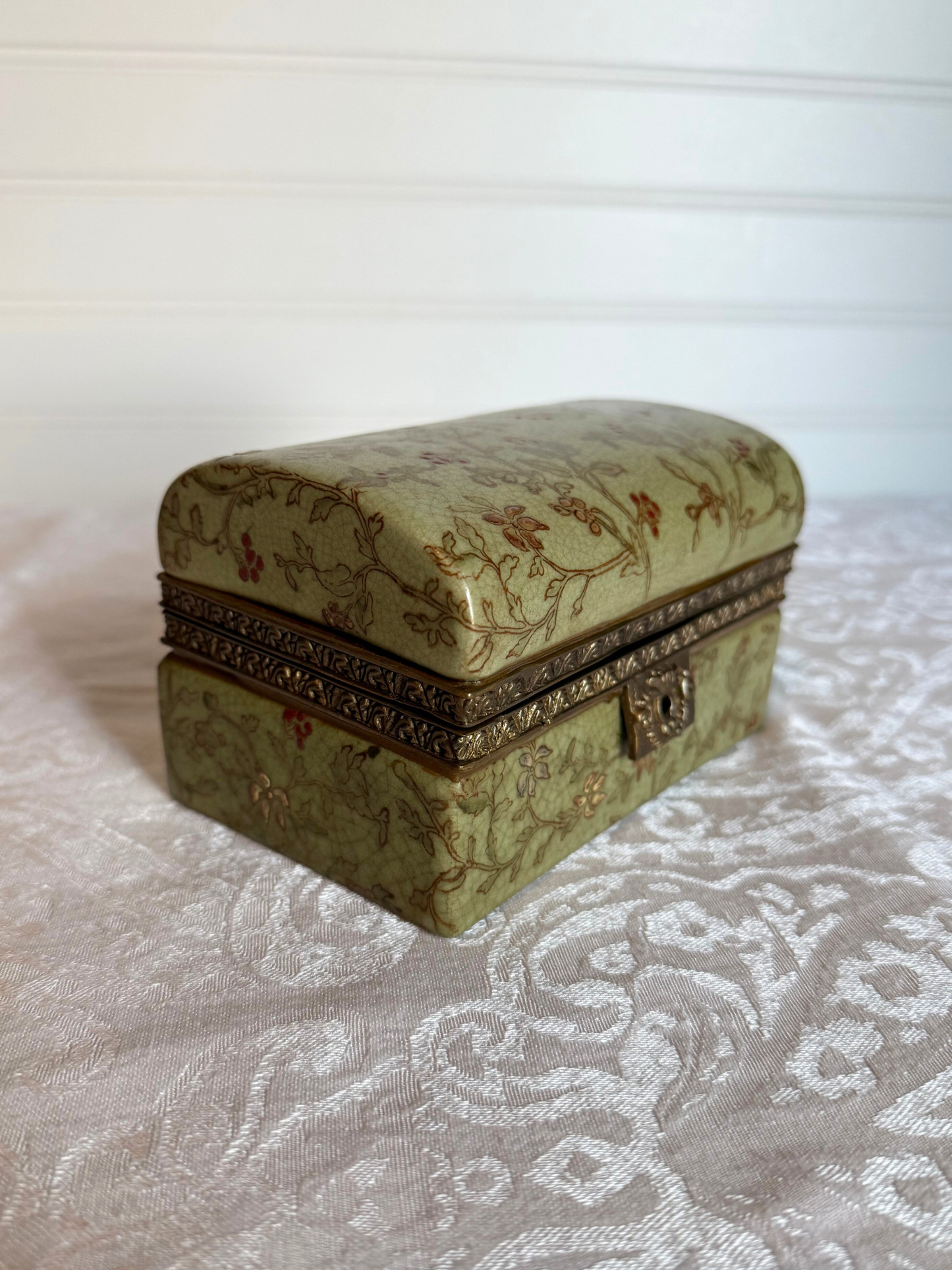Floral Porcelain & Bronze Jewelry Casket
