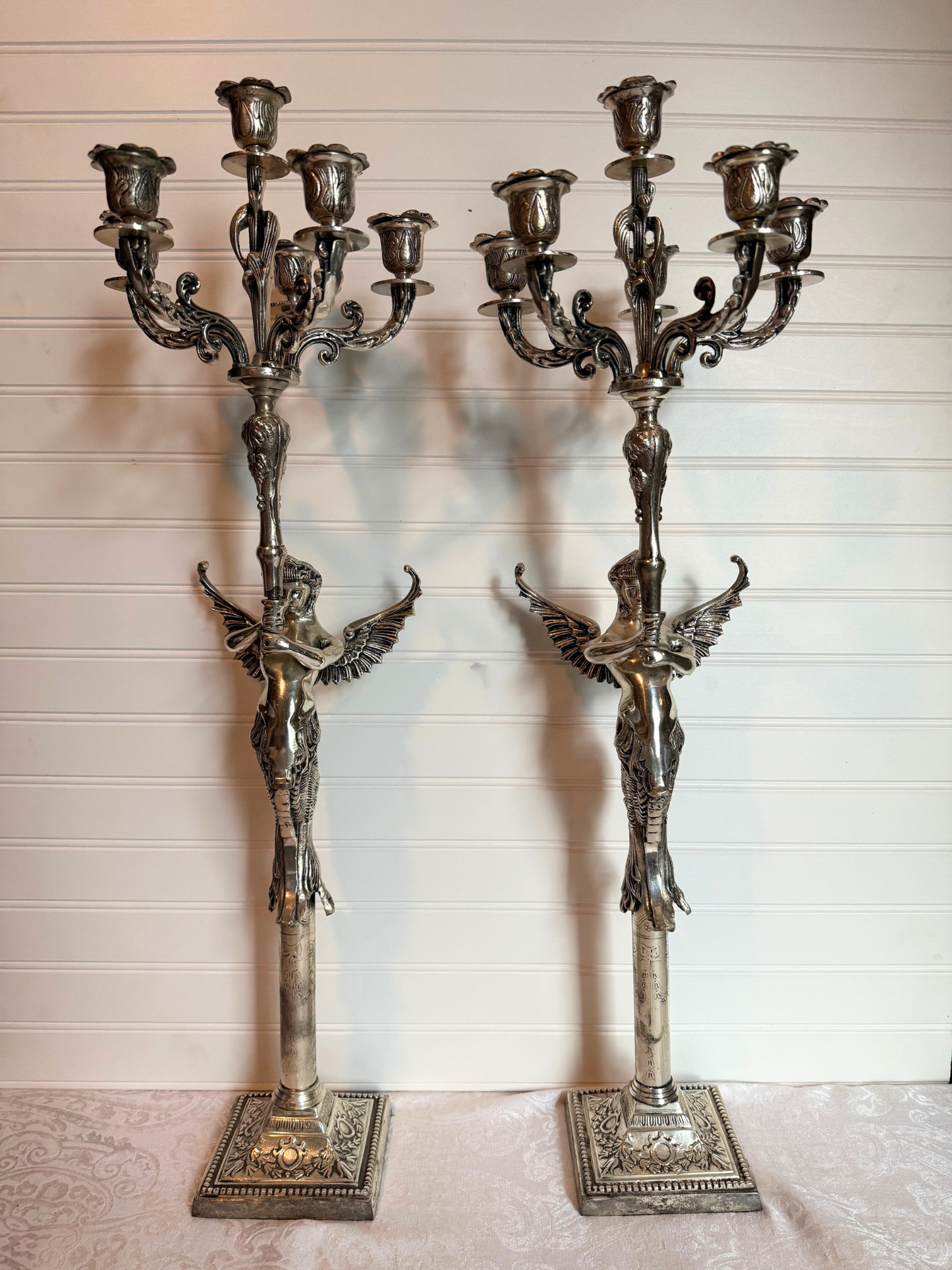 Silver Plated Mermaid Angel Candelabras