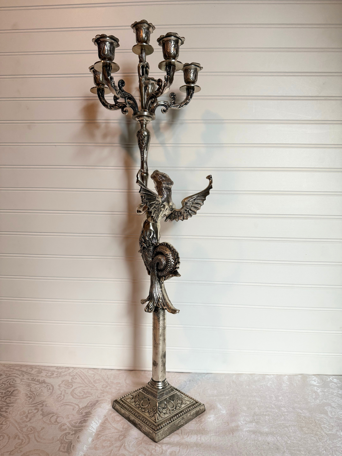 Silver Plated Mermaid Angel Candelabras