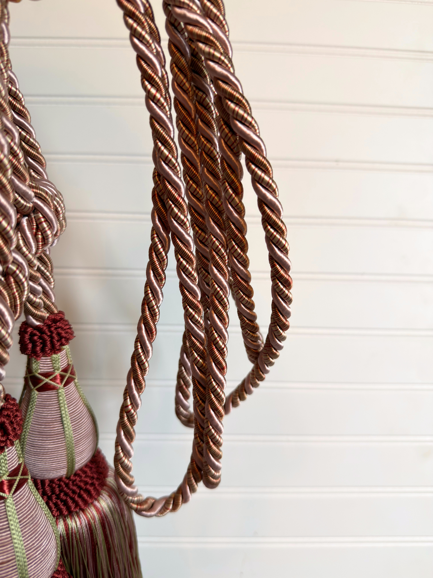 Pair of Light Pink & Green Curtain Tieback Tassels
