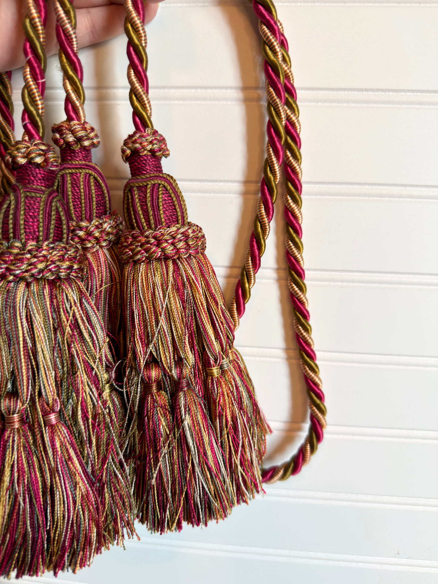 Pair of Dark Olive Green & Hot Pink Curtain Tieback Tassels