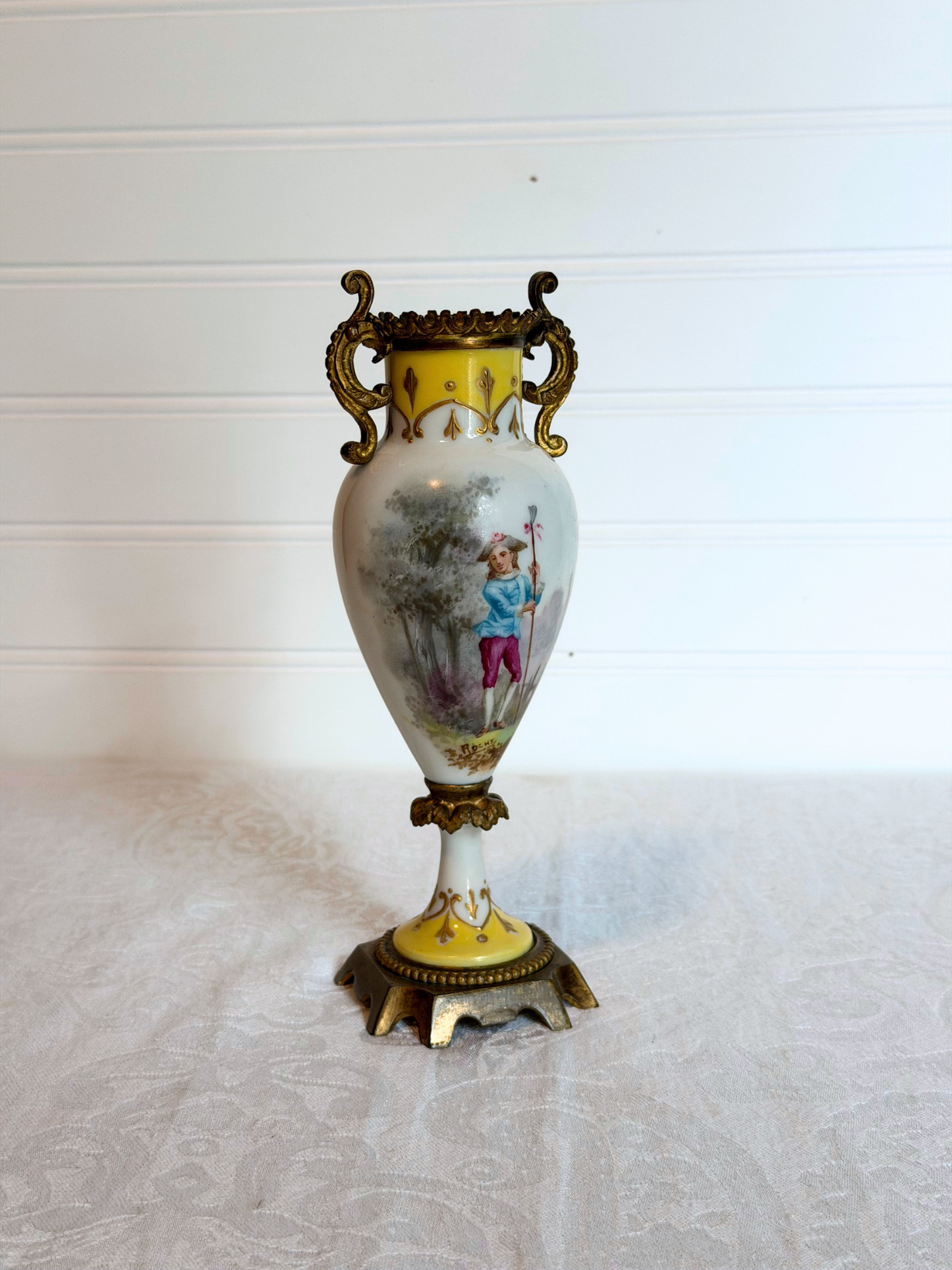 Hand Painted Porcelain & Bronze Bud Vases