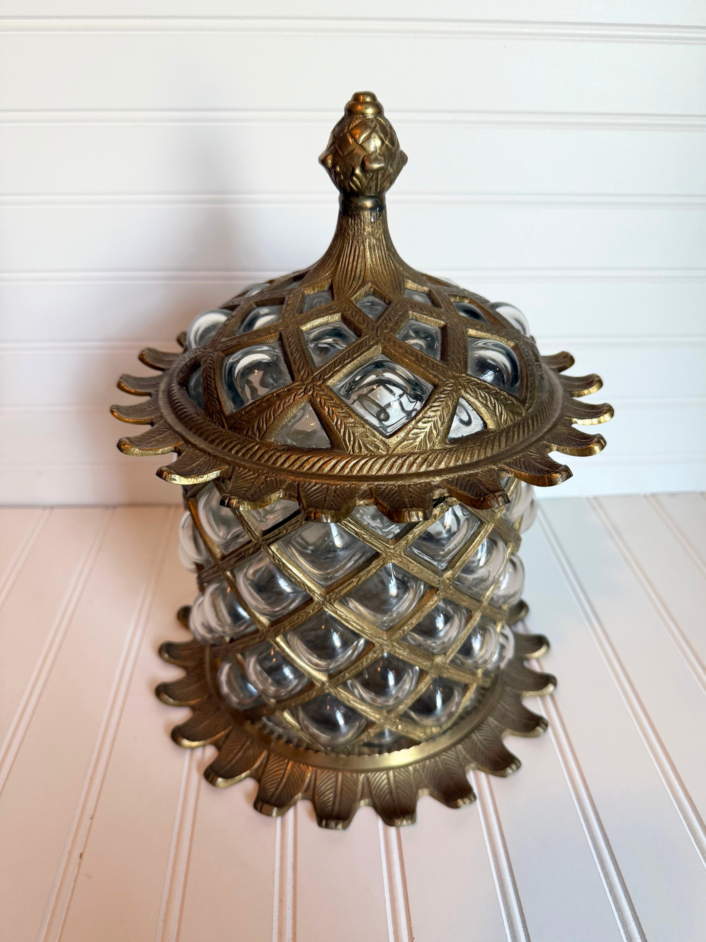 Large Brass & Bubble Glass Apothecary Jar