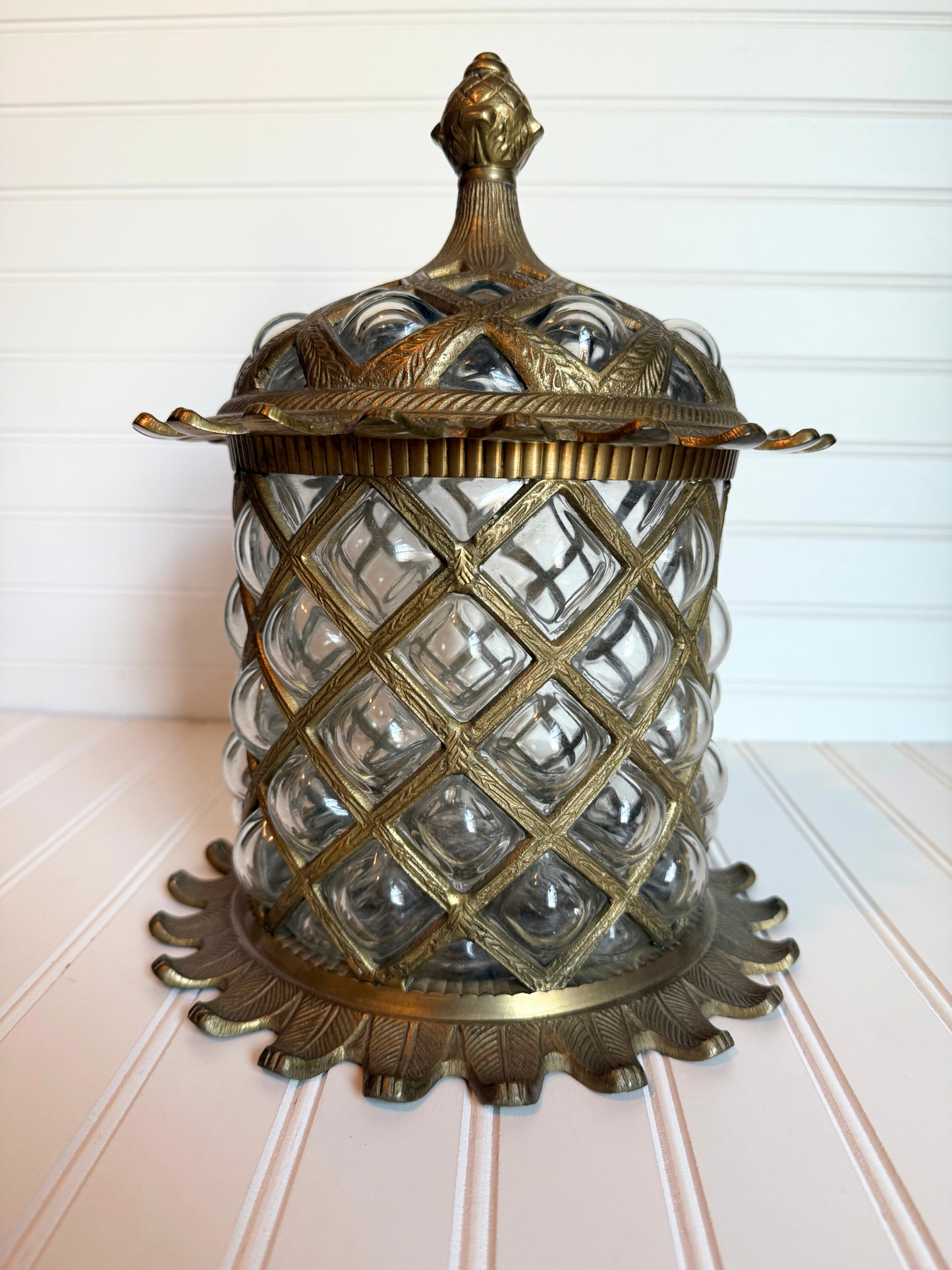 Large Brass & Bubble Glass Apothecary Jar