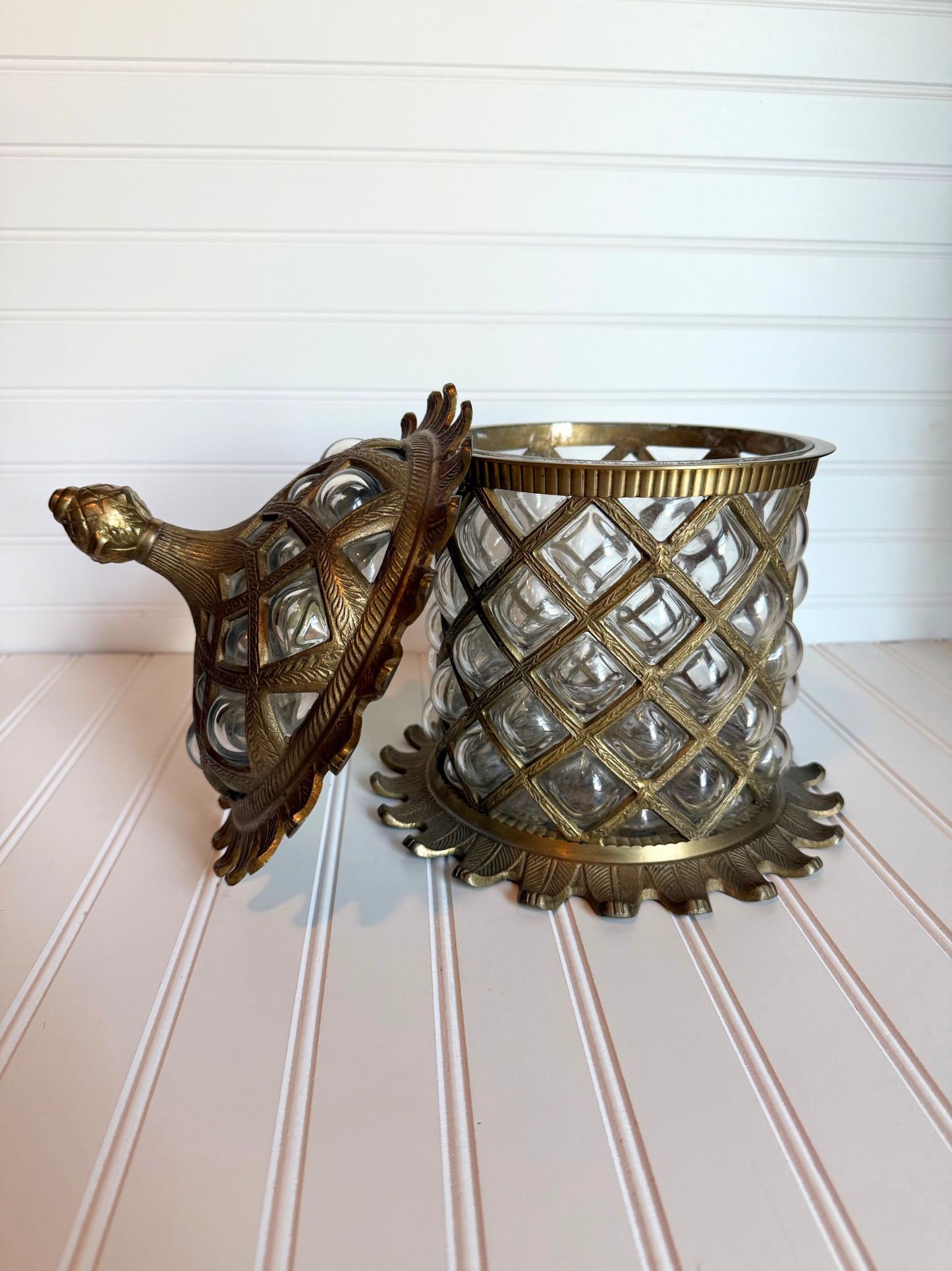 Large Brass & Bubble Glass Apothecary Jar