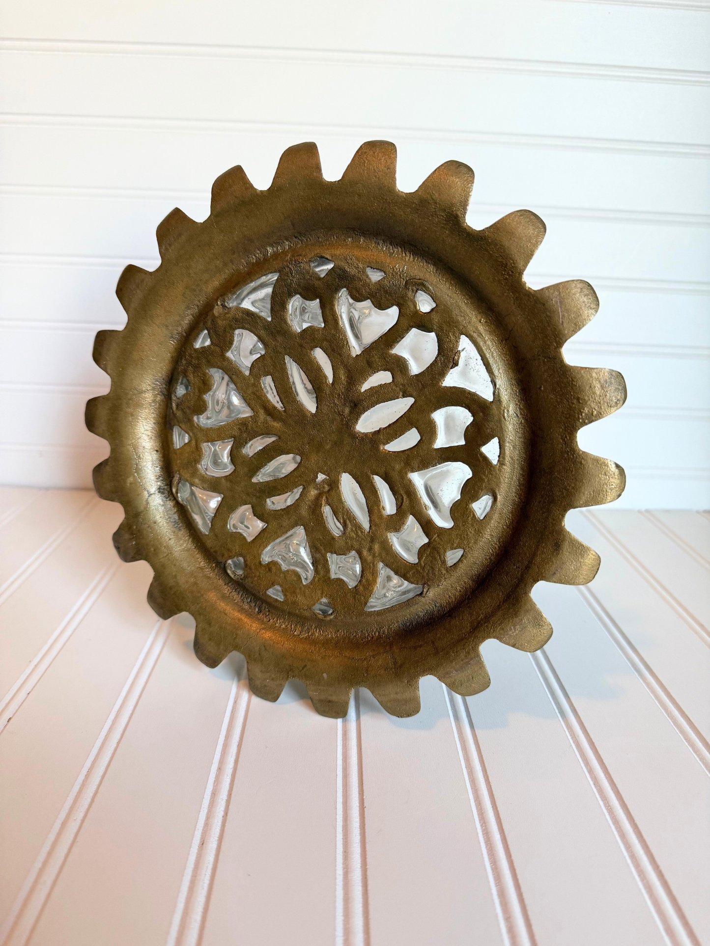 Large Brass & Bubble Glass Apothecary Jar