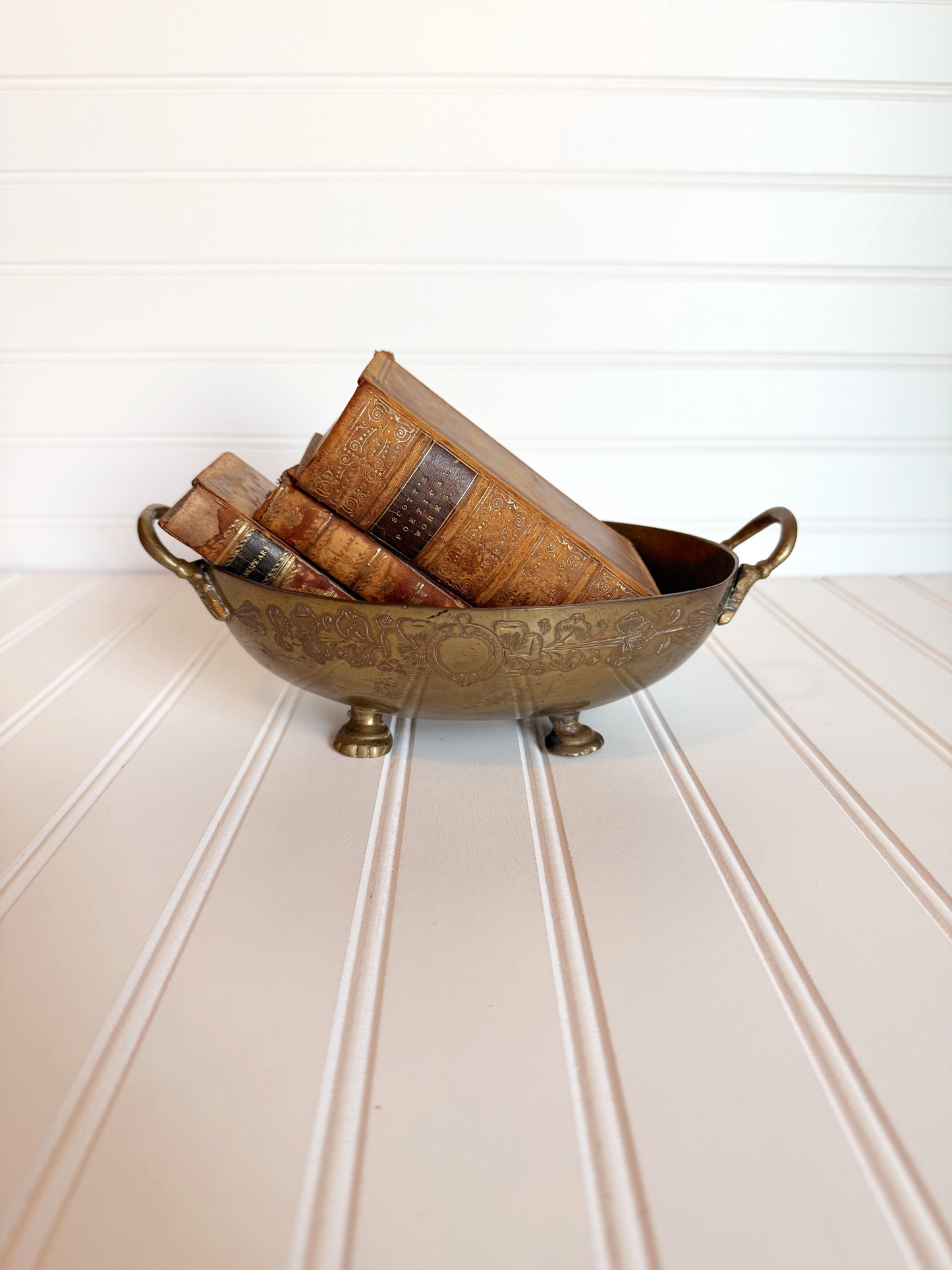 Floral Etched Brass Catchall