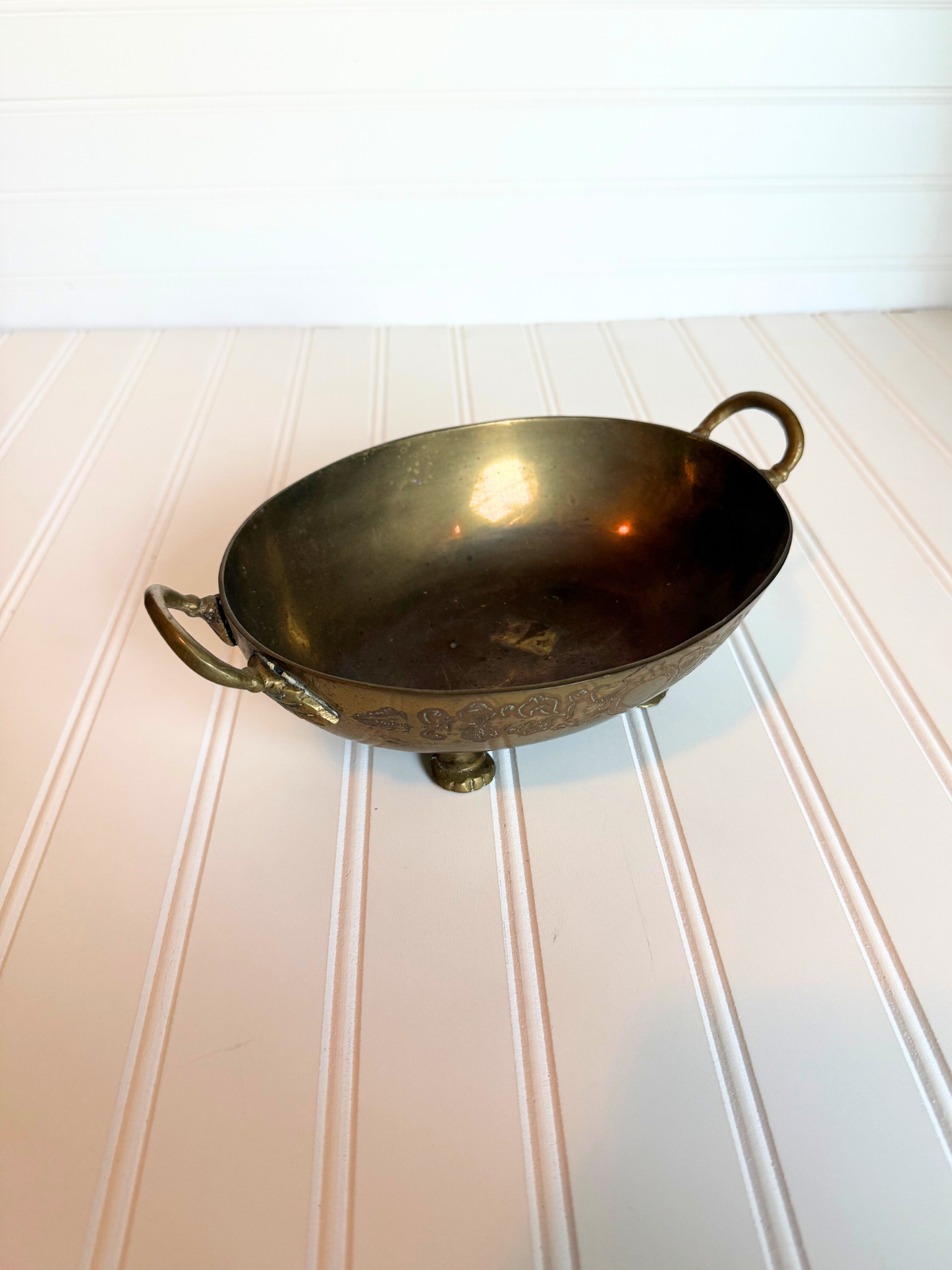 Floral Etched Brass Catchall