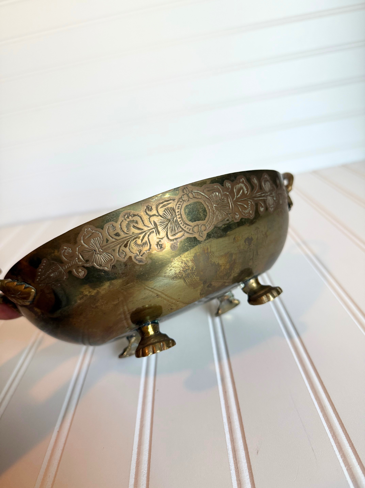 Floral Etched Brass Catchall
