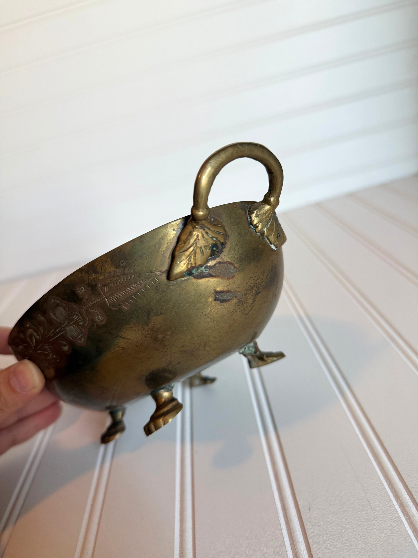 Floral Etched Brass Catchall
