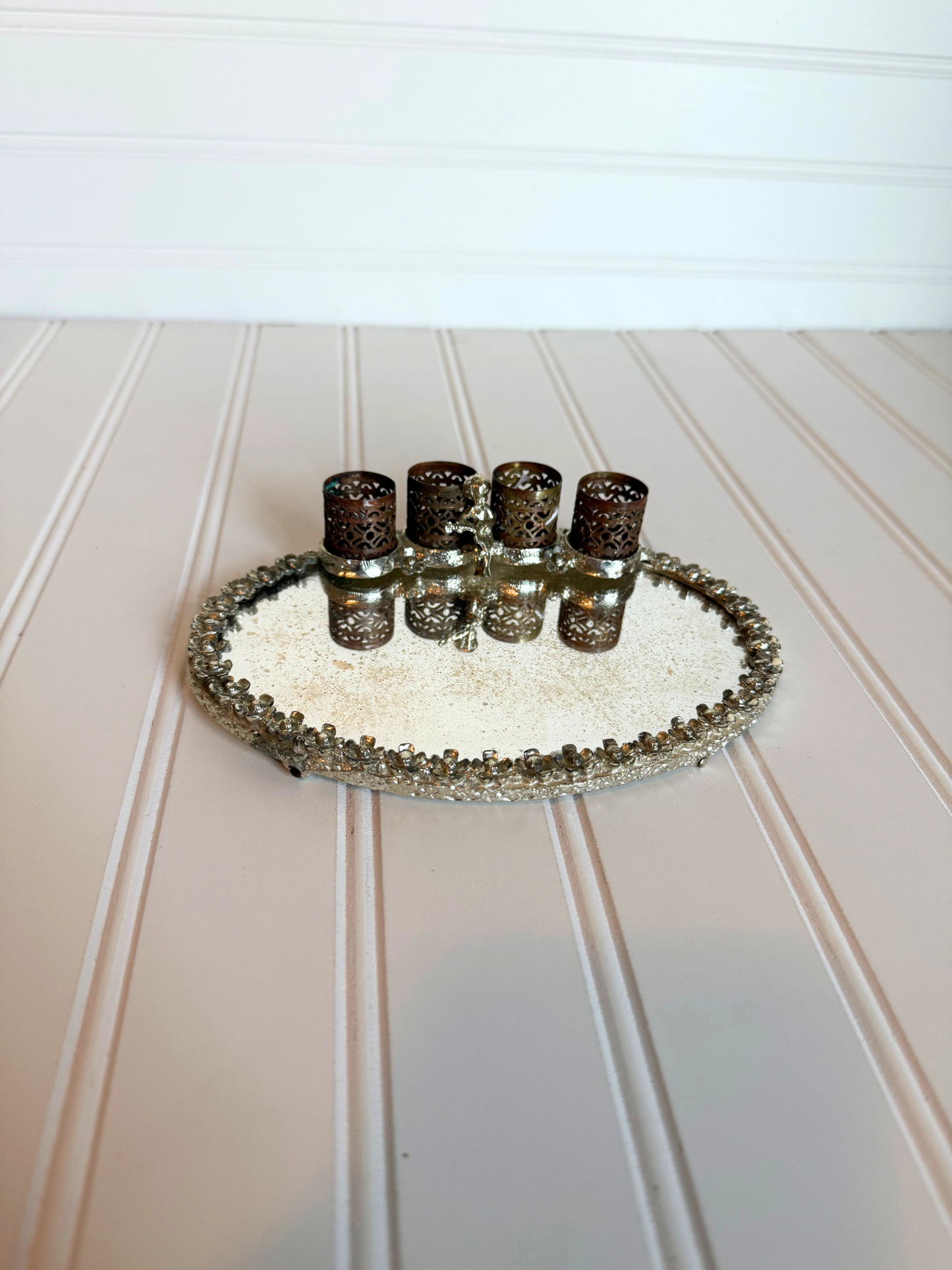 Silver Ormolu Mirror Lipstick Holder Tray