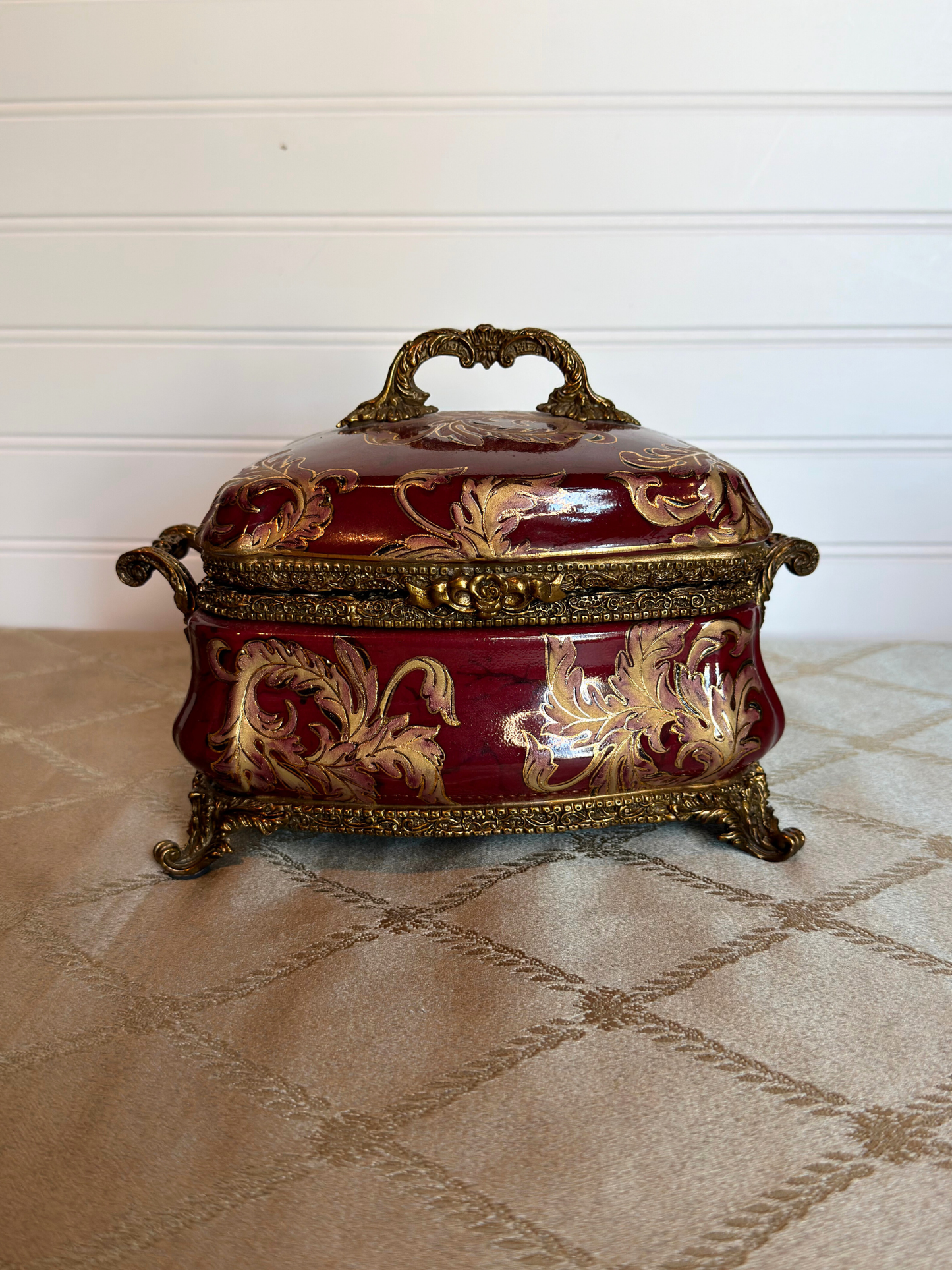 Red Porcelain & Brass Box