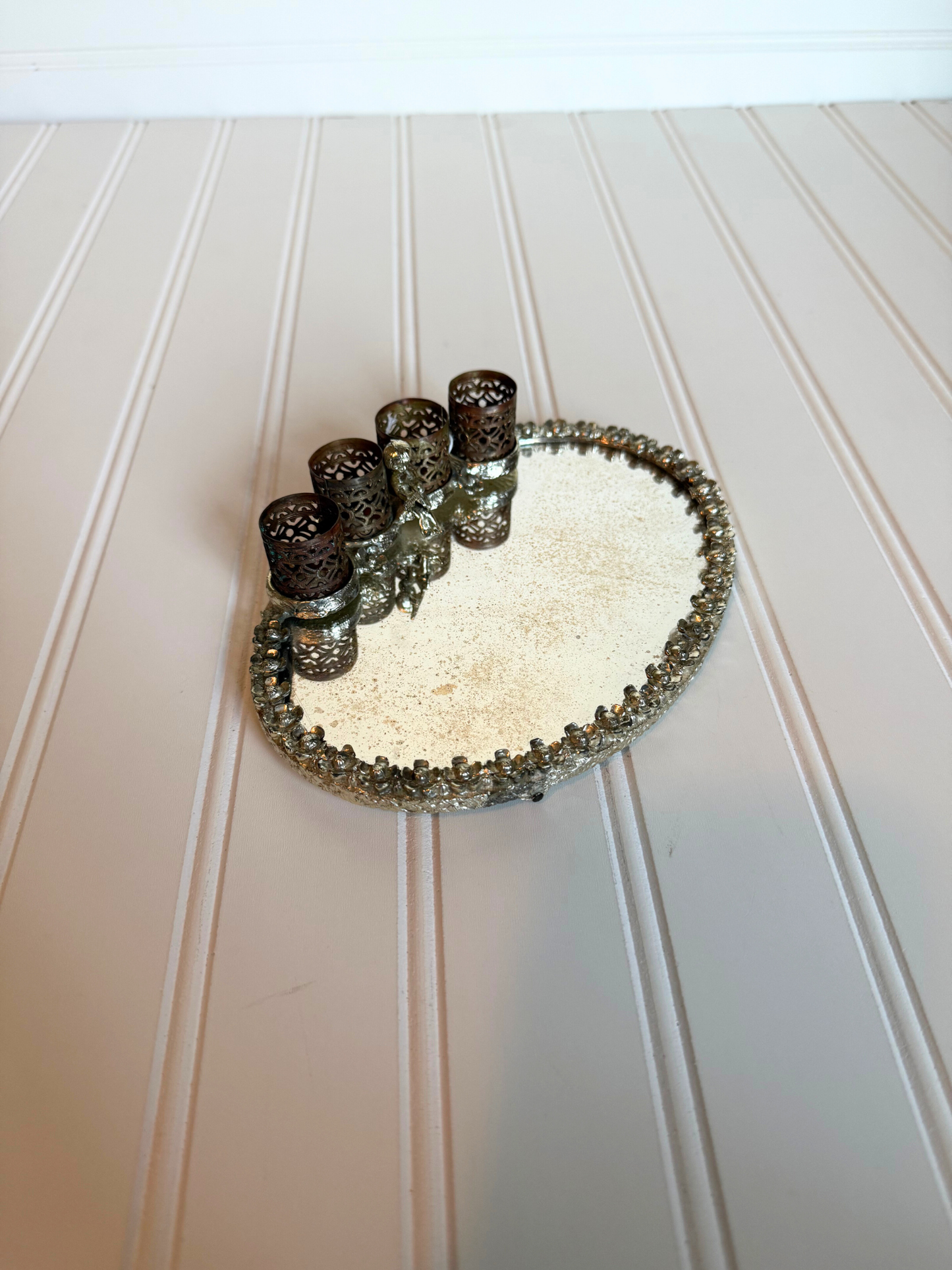 Silver Ormolu Mirror Lipstick Holder Tray