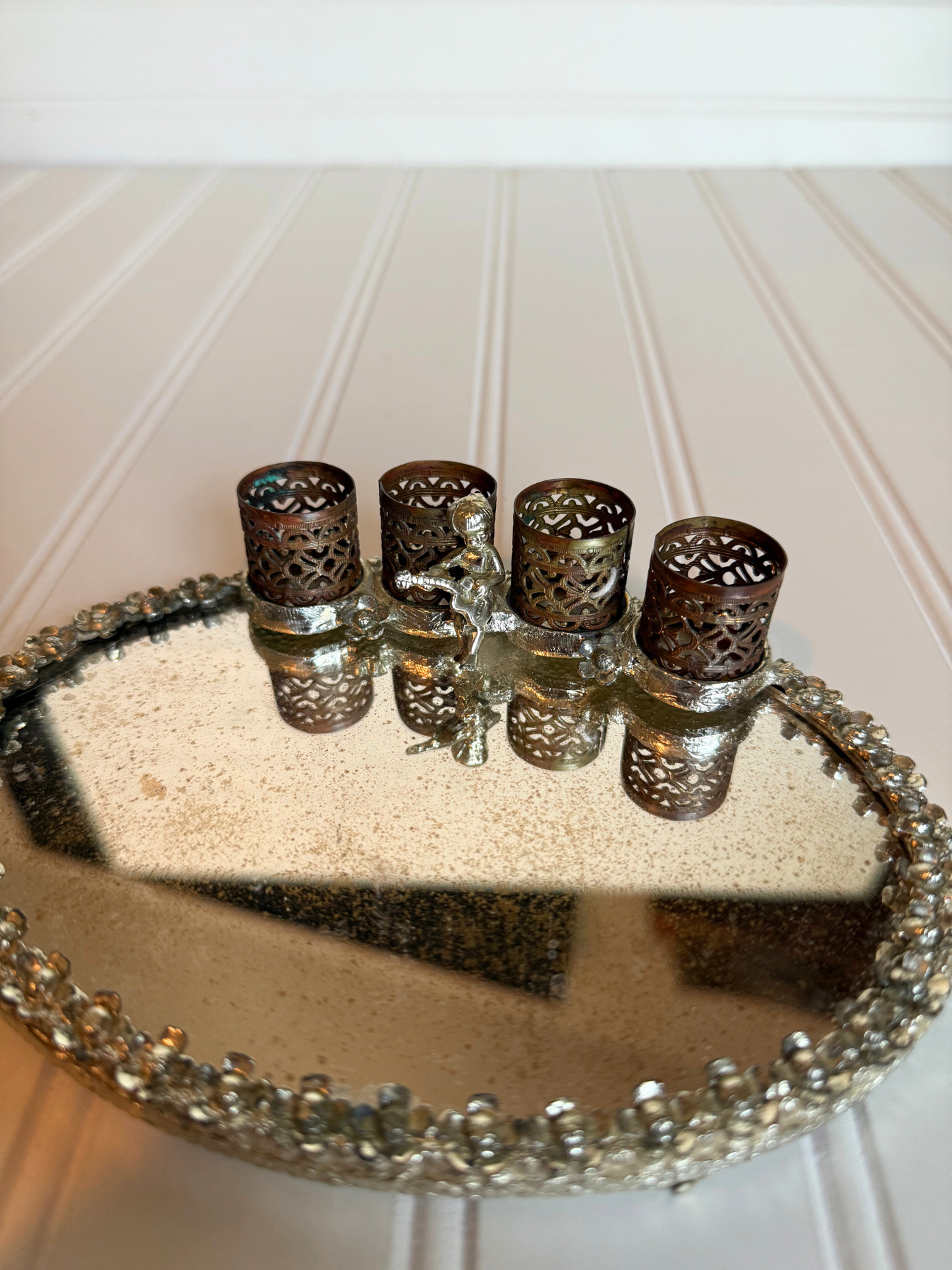 Silver Ormolu Mirror Lipstick Holder Tray