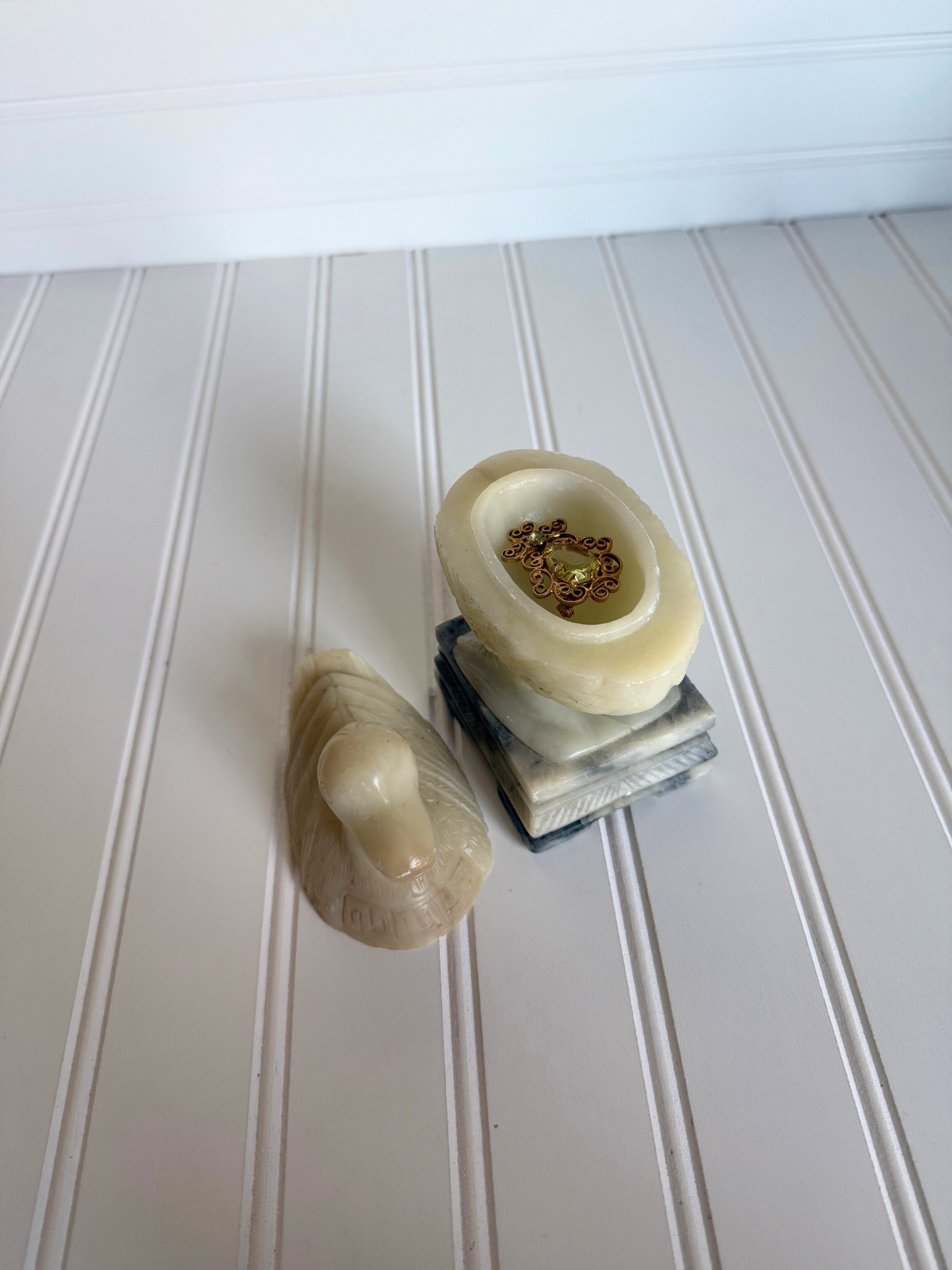 Alabaster Duck Trinket Dish