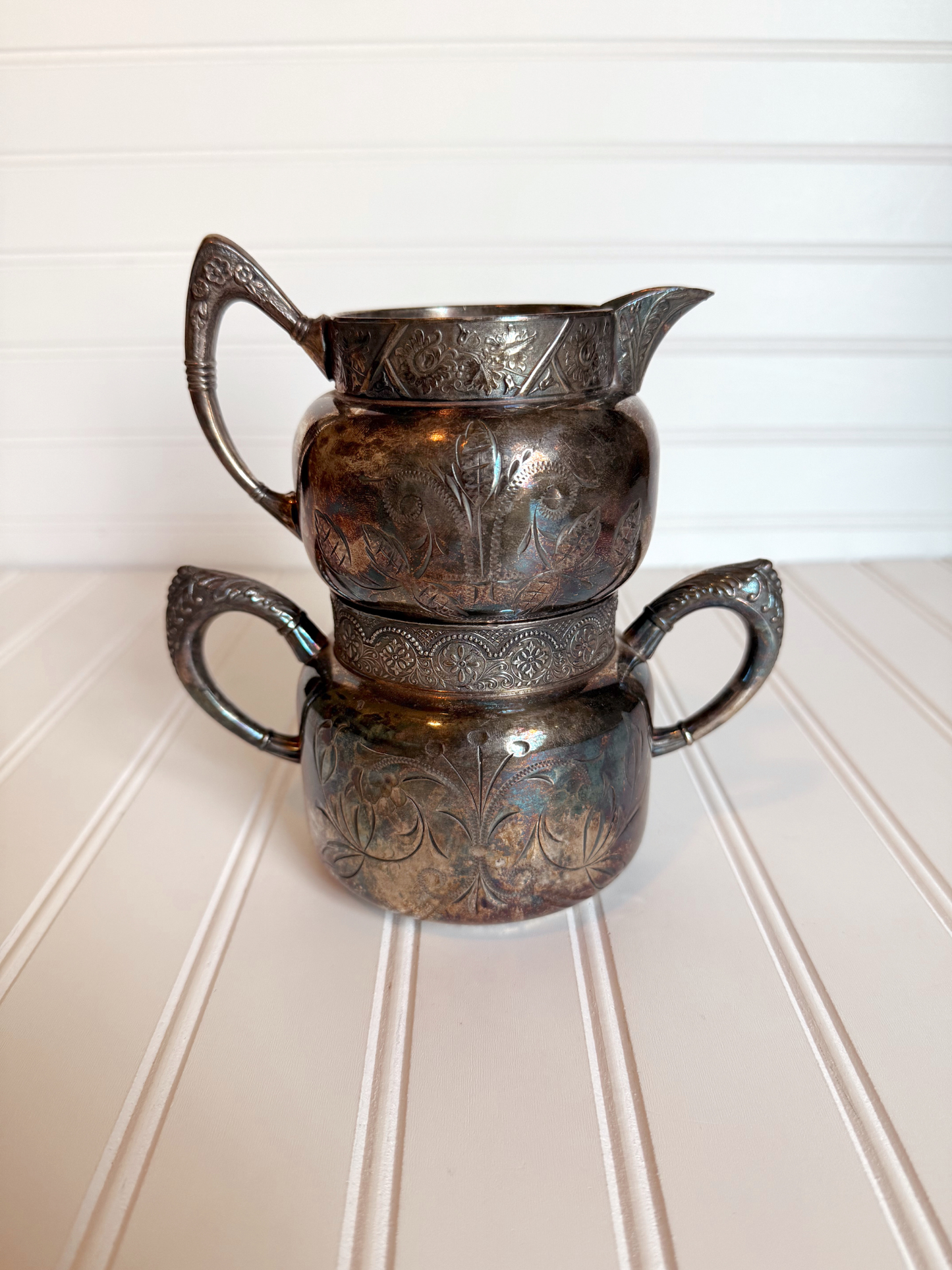 Silver Plated Etched Sugar & Creamer Set