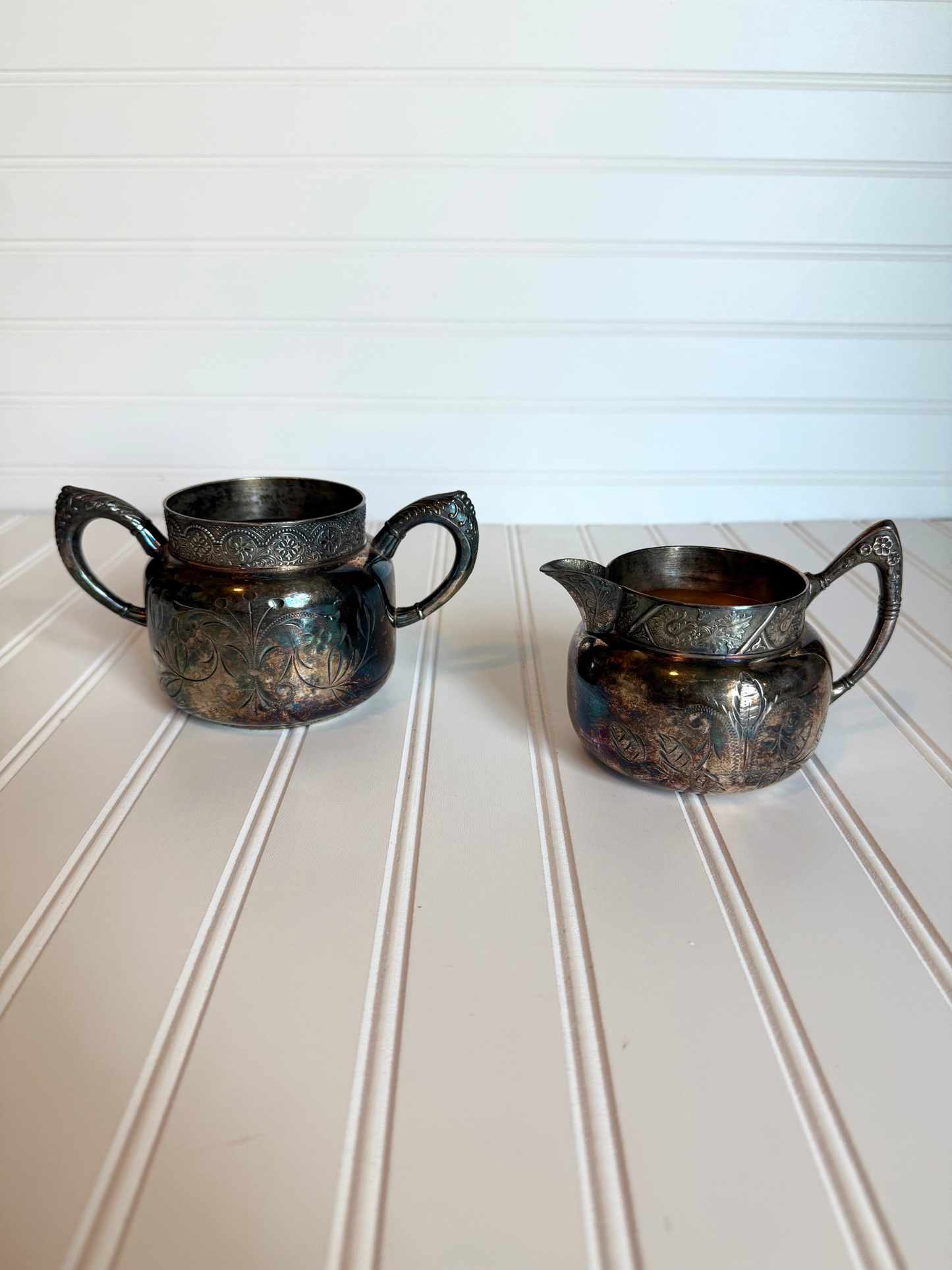Silver Plated Etched Sugar & Creamer Set