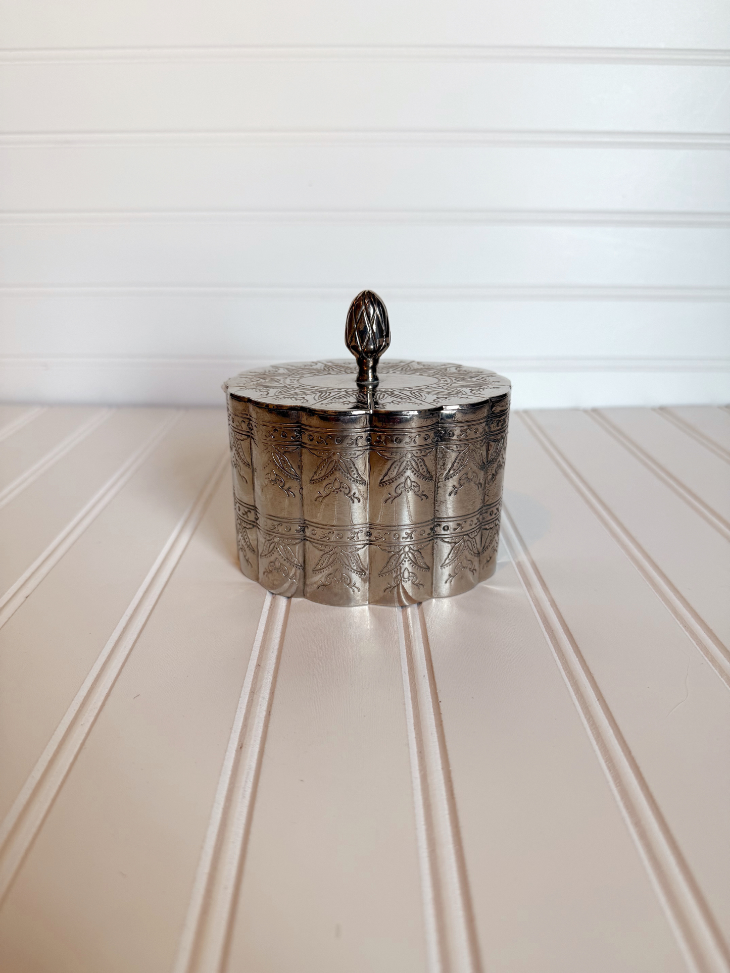 Etched Silver Plated Trinket Box