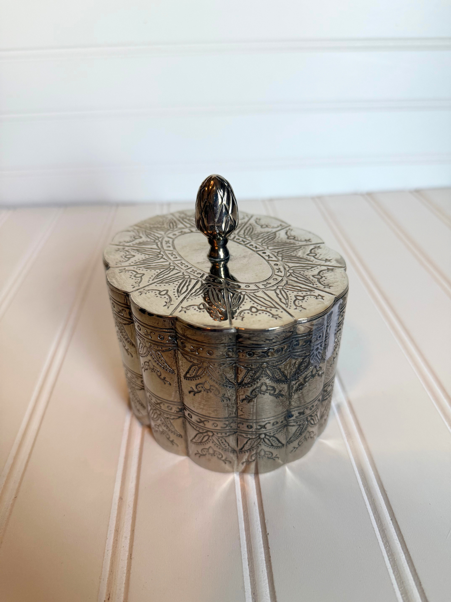 Etched Silver Plated Trinket Box
