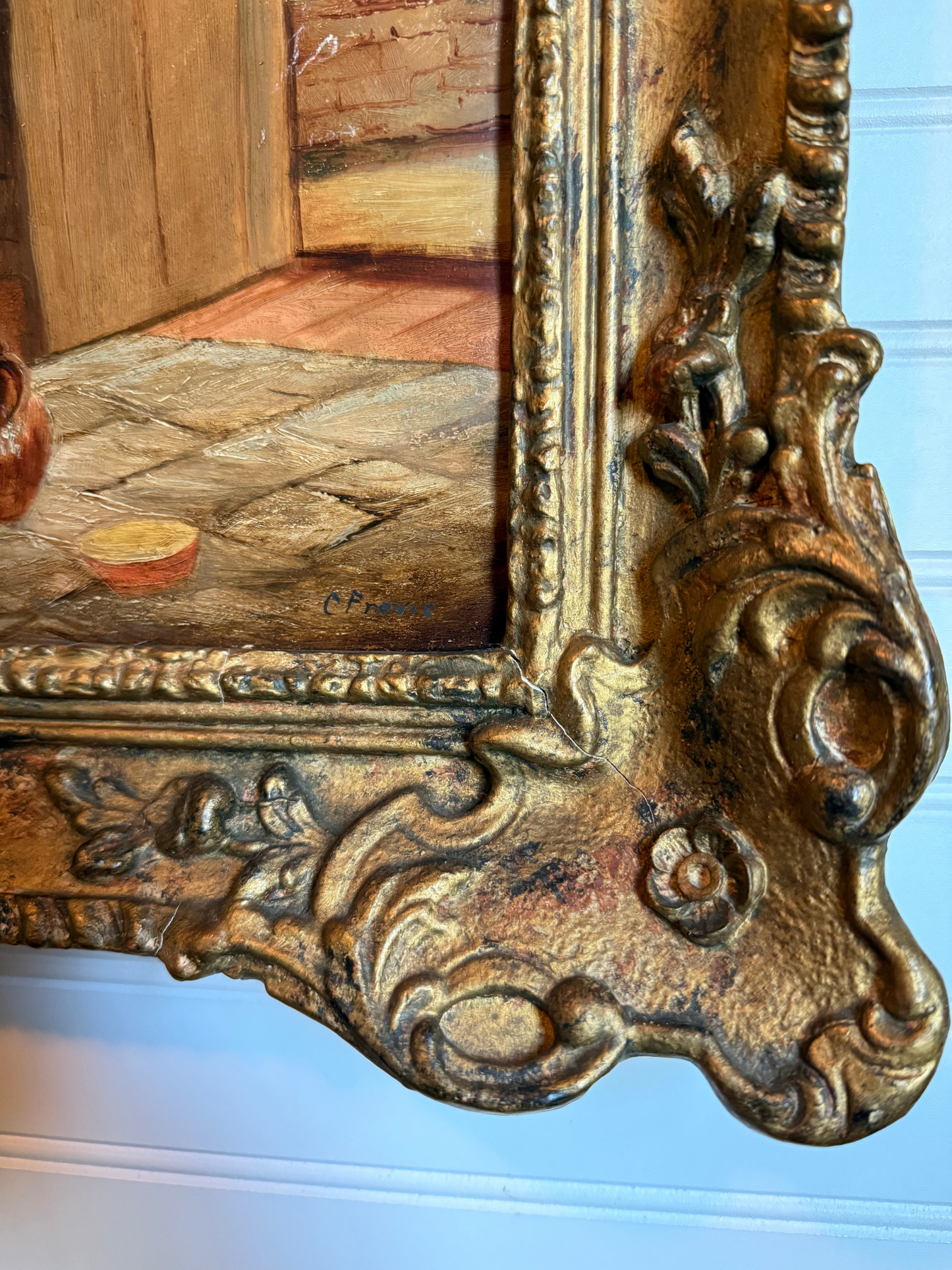 19th Century Cottage Interior Oil Painting