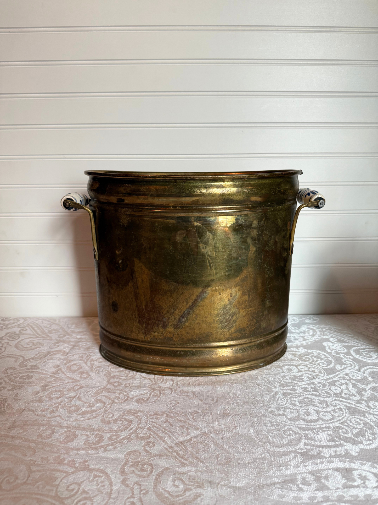 Brass Planter with Porcelain Handles