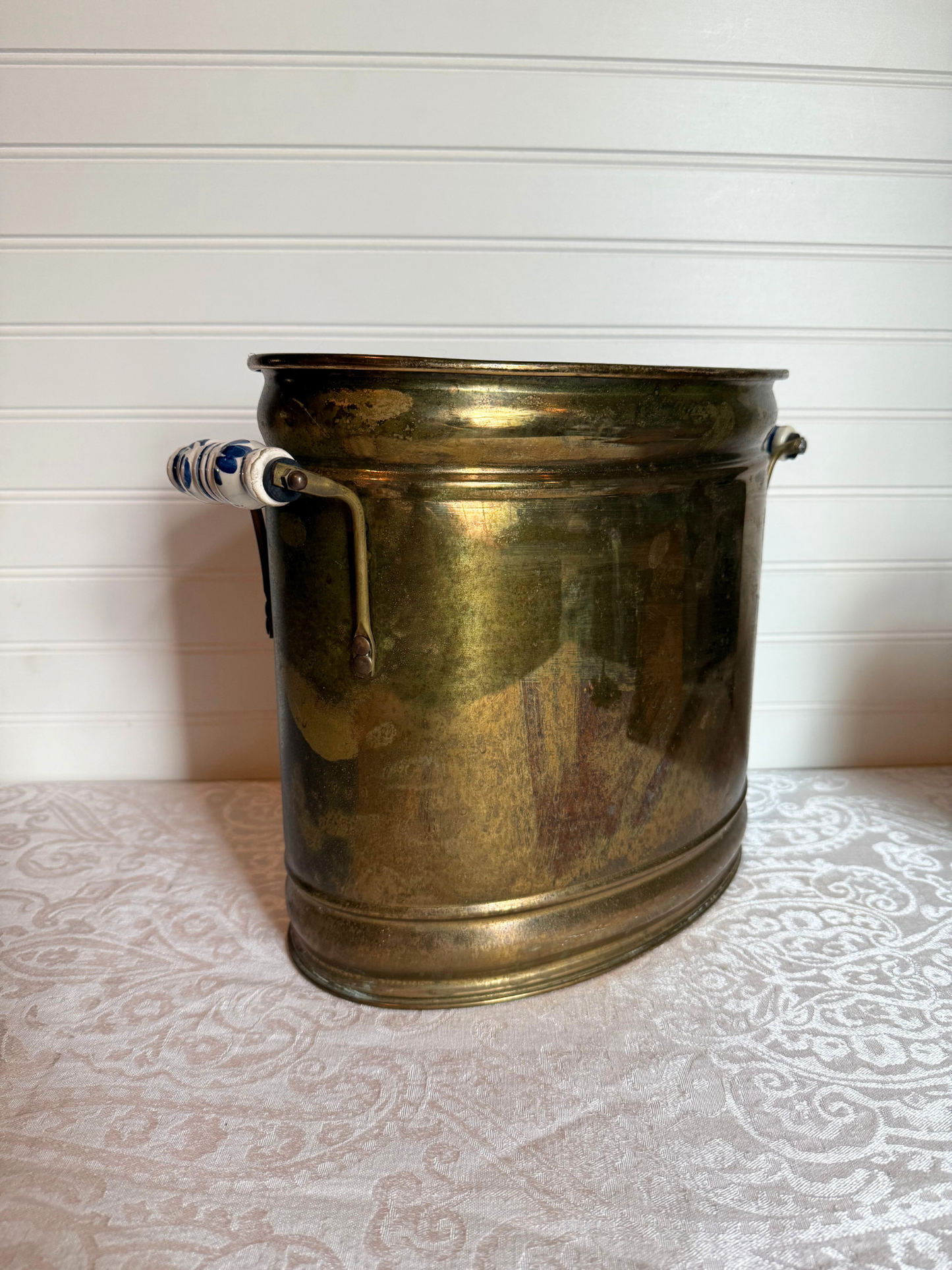 Brass Planter with Porcelain Handles