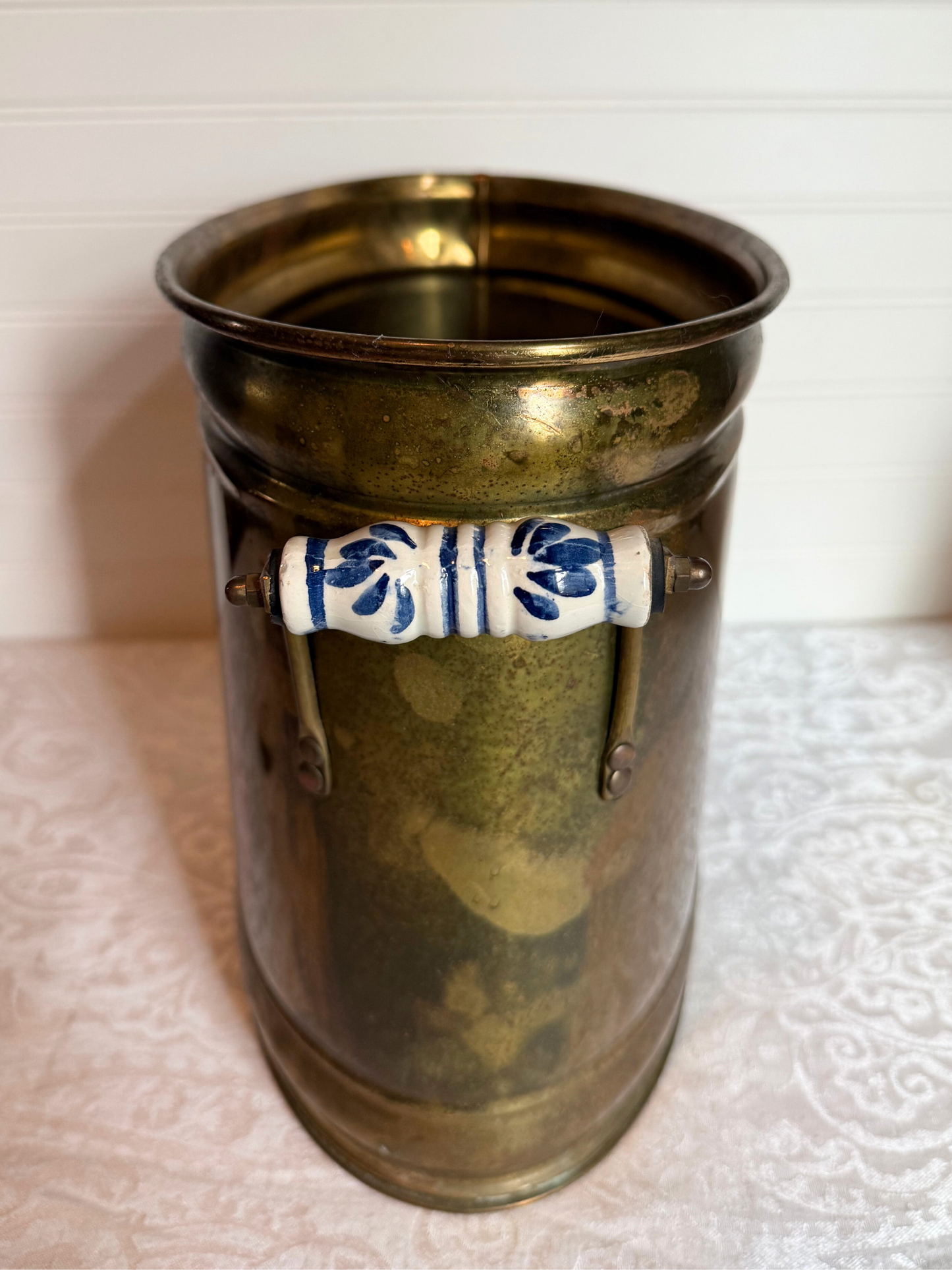 Brass Planter with Porcelain Handles