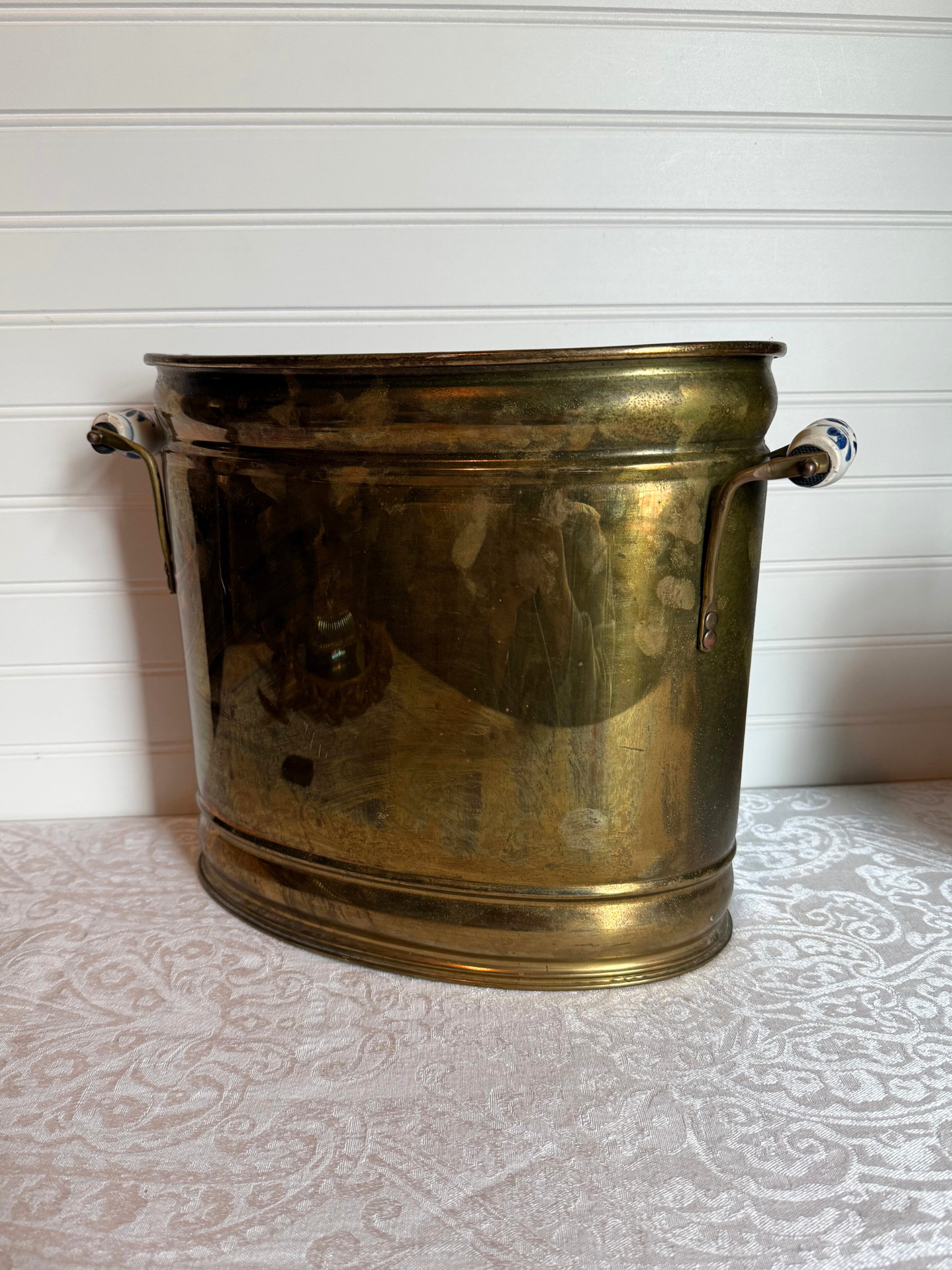 Brass Planter with Porcelain Handles