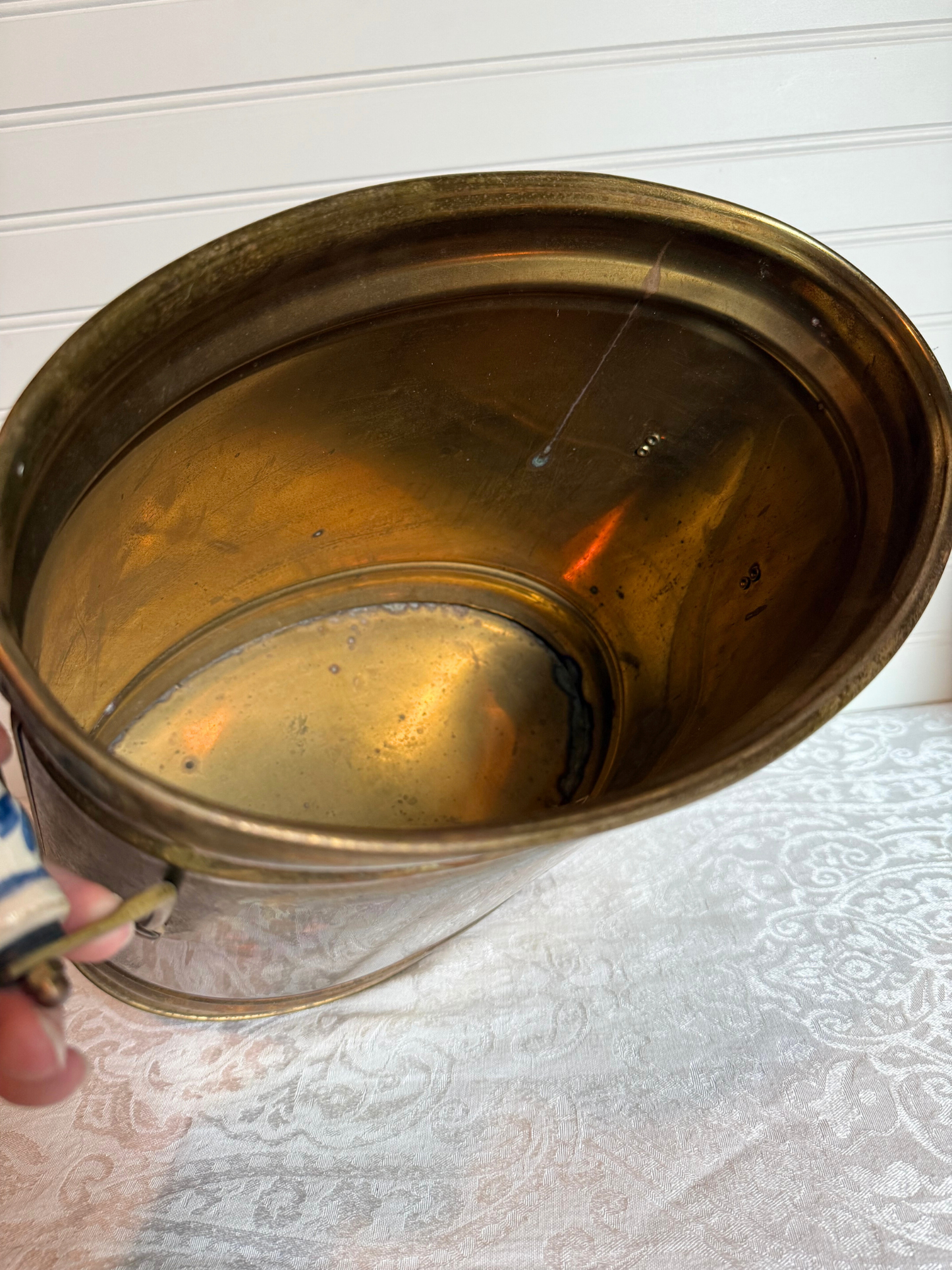 Brass Planter with Porcelain Handles