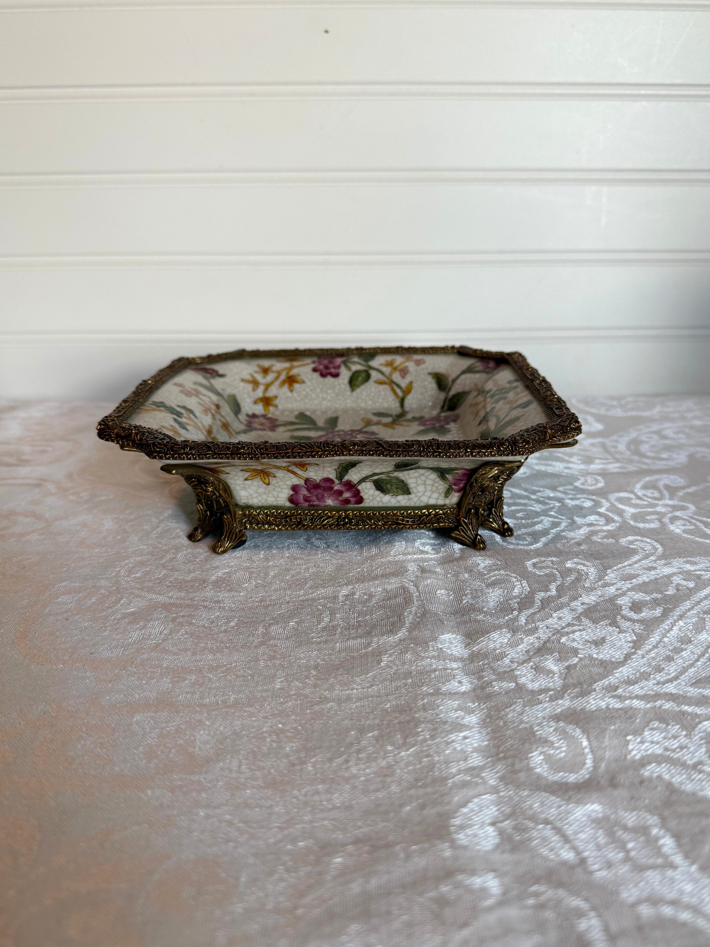 Floral Porcelain & Bronze Trinket Dish