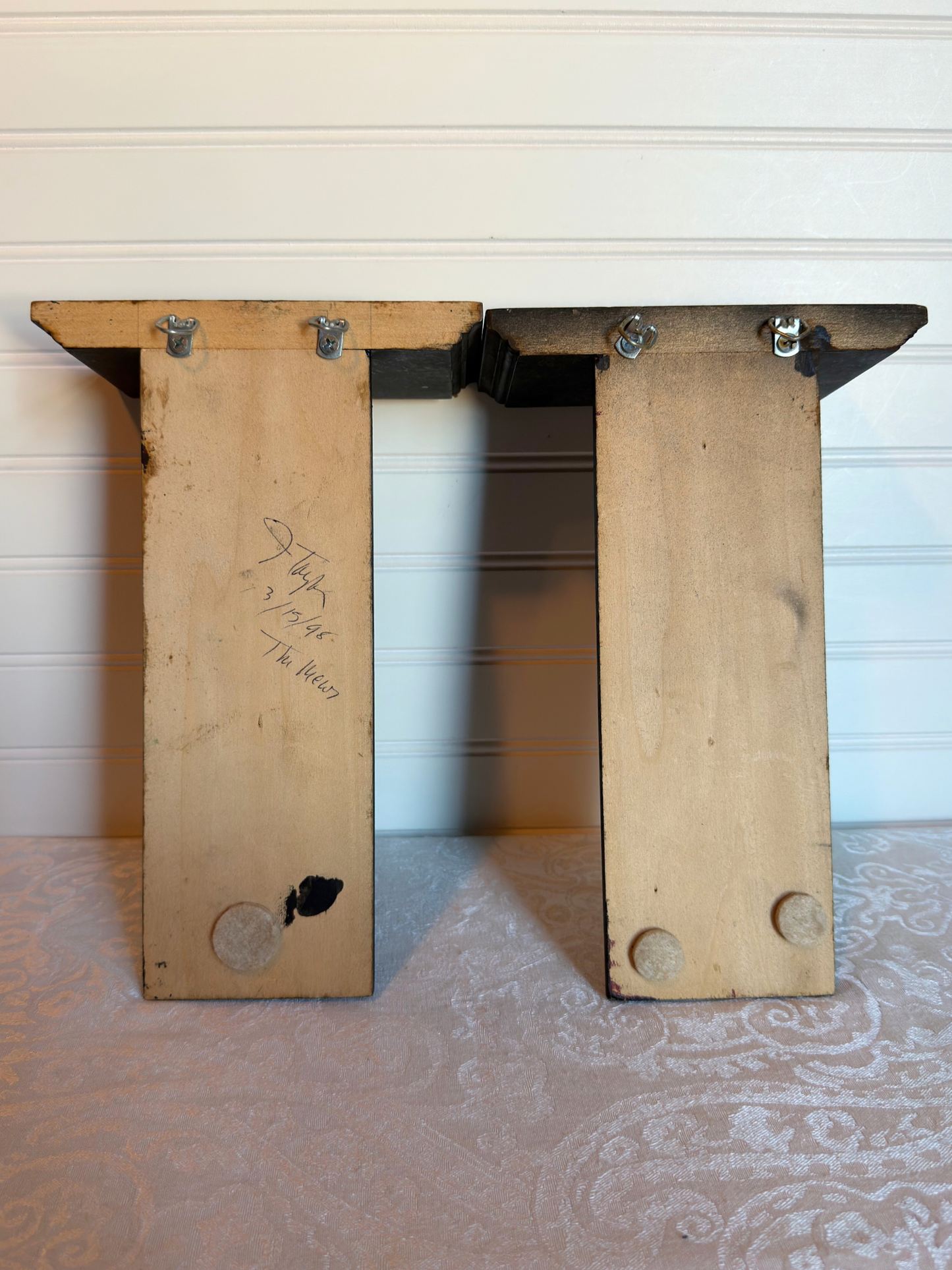 Pair of Wood & Brass Wall Shelves