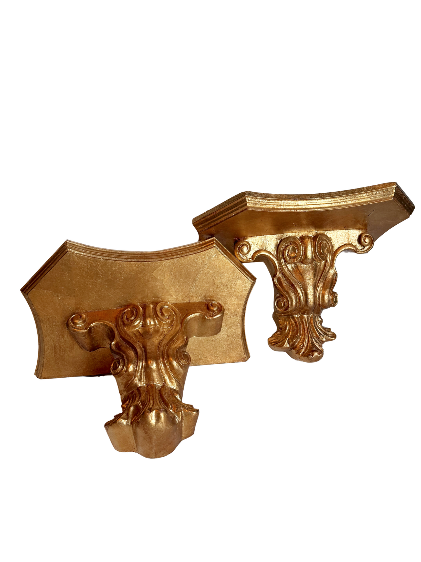 Pair of Gold Leaf Wall Shelves