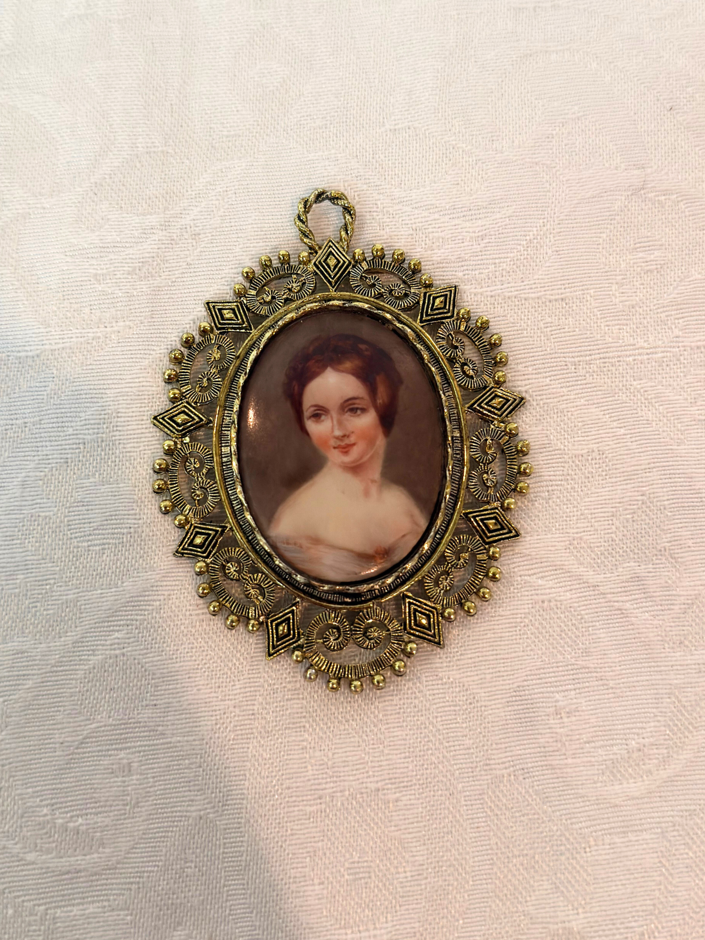 Portrait of a Lady Painting on Porcelain Pendant
