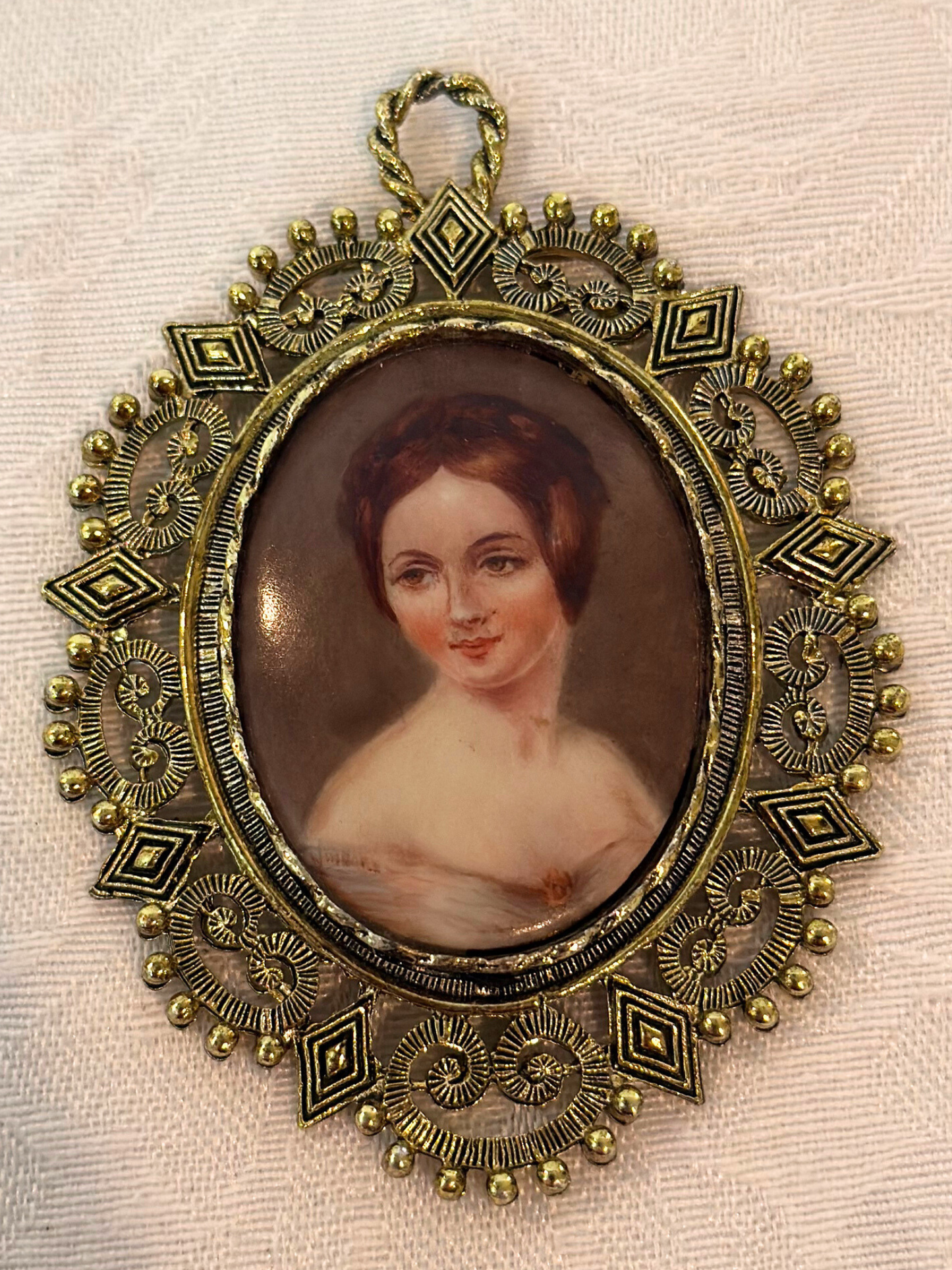 Portrait of a Lady Painting on Porcelain Pendant