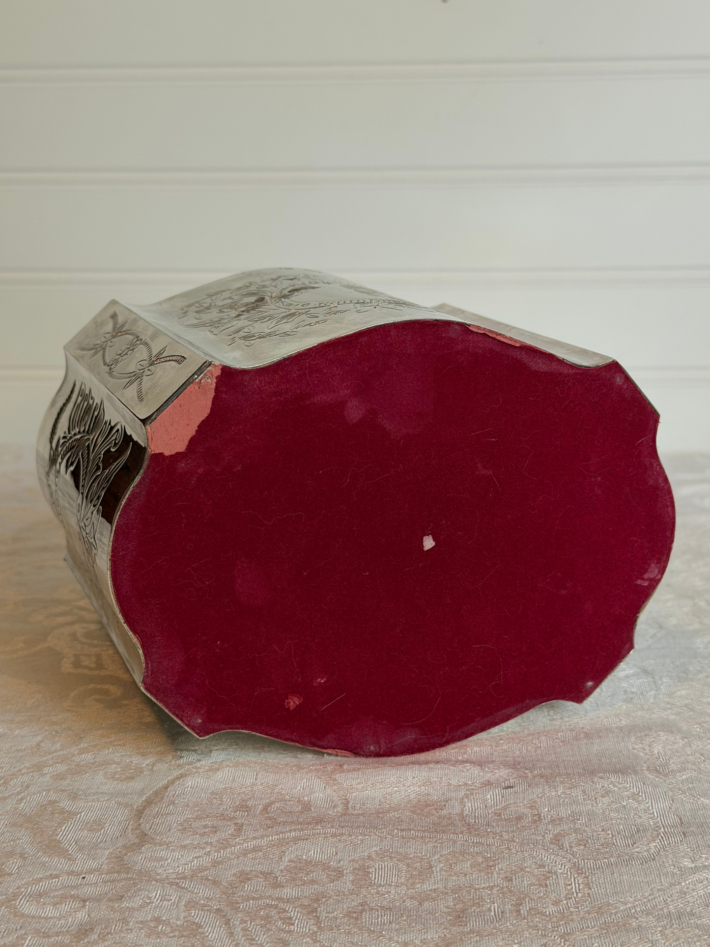 Etched Silver Plated Tea Caddy/ Trinket Dish