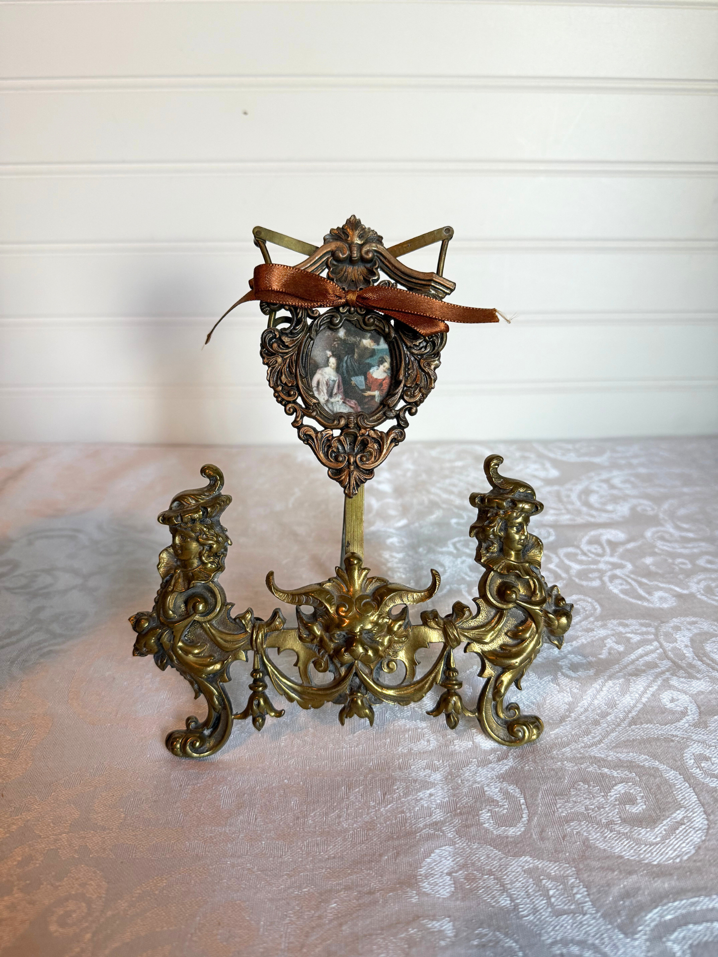 Postcard Figural Brass Easel