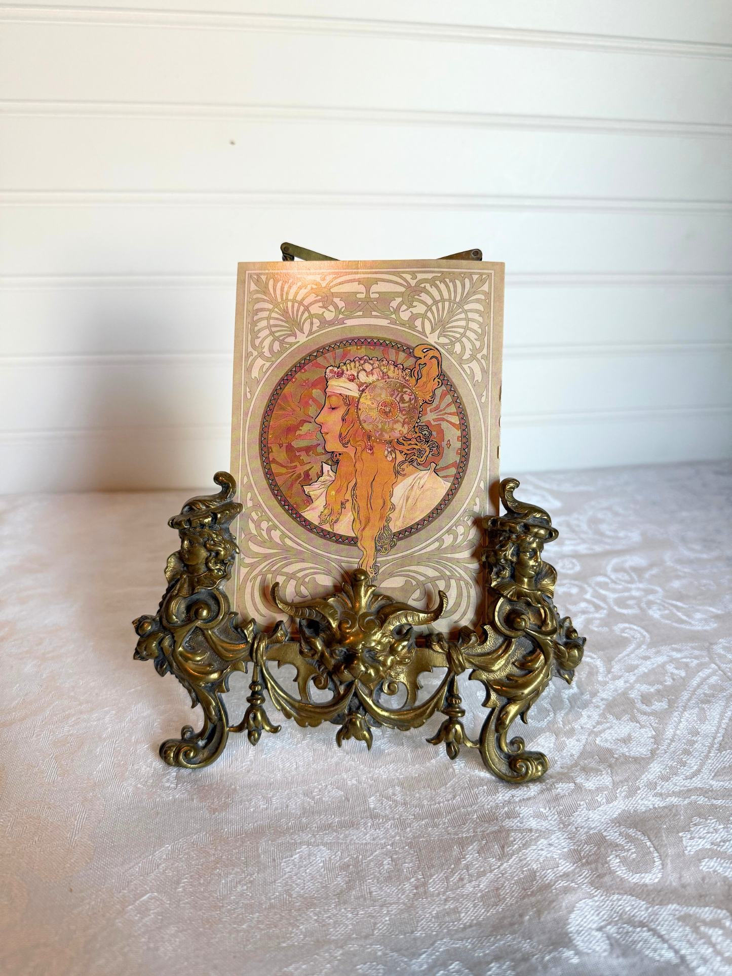 Postcard Figural Brass Easel