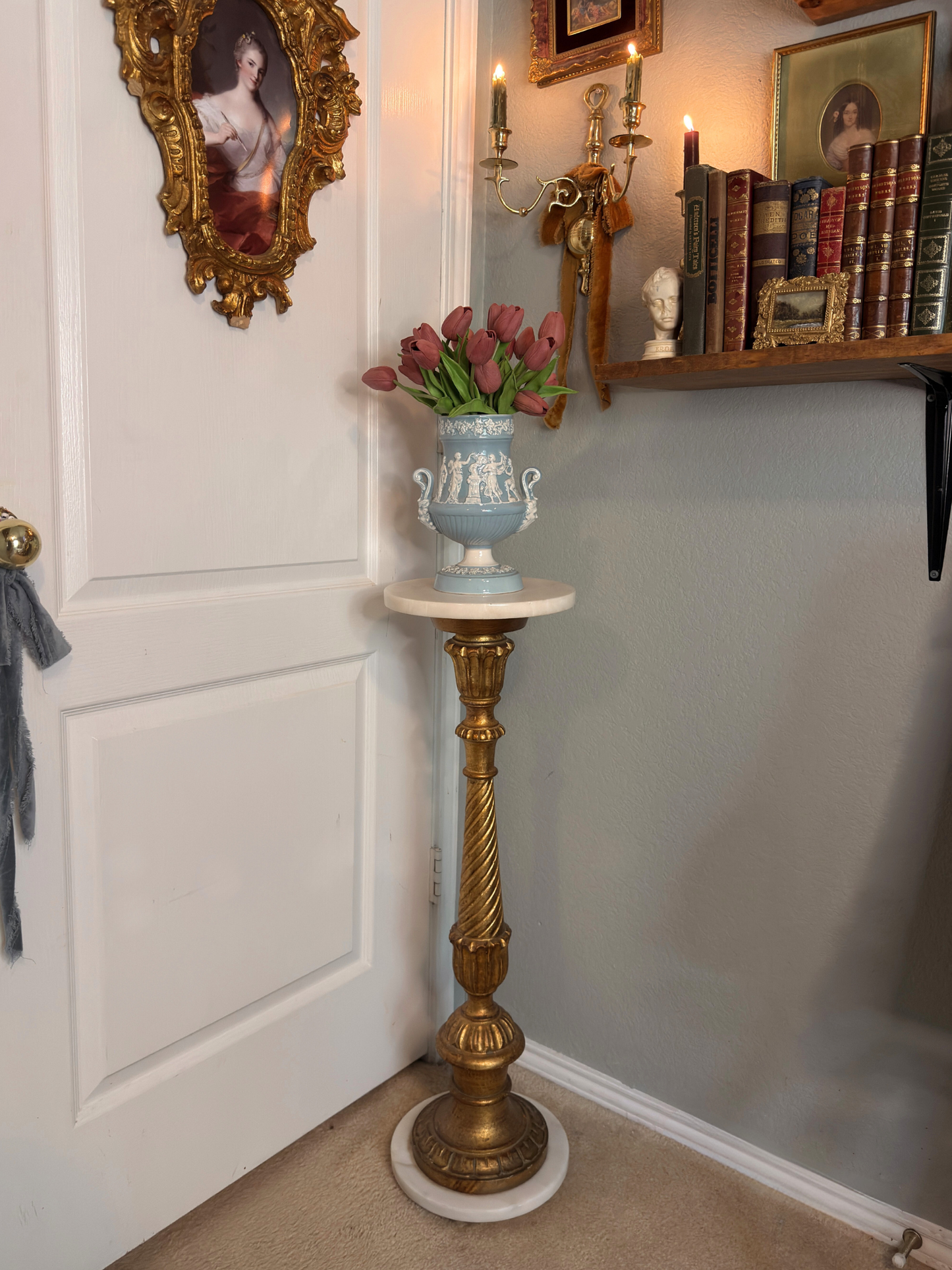 1950's Gilt Wood & Marble Pedestal