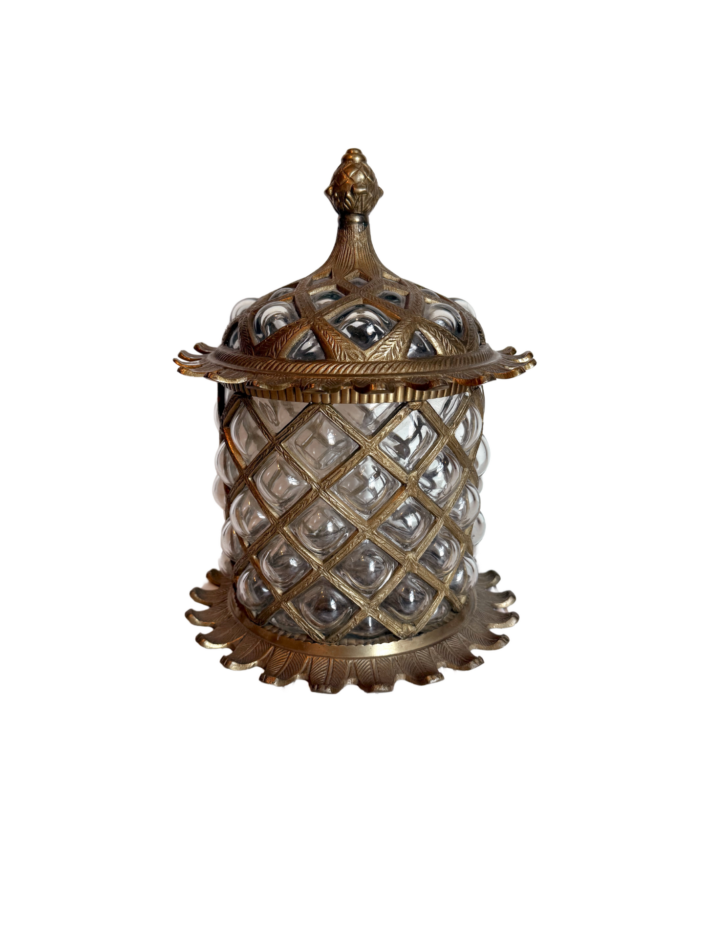 Large Brass & Bubble Glass Apothecary Jar