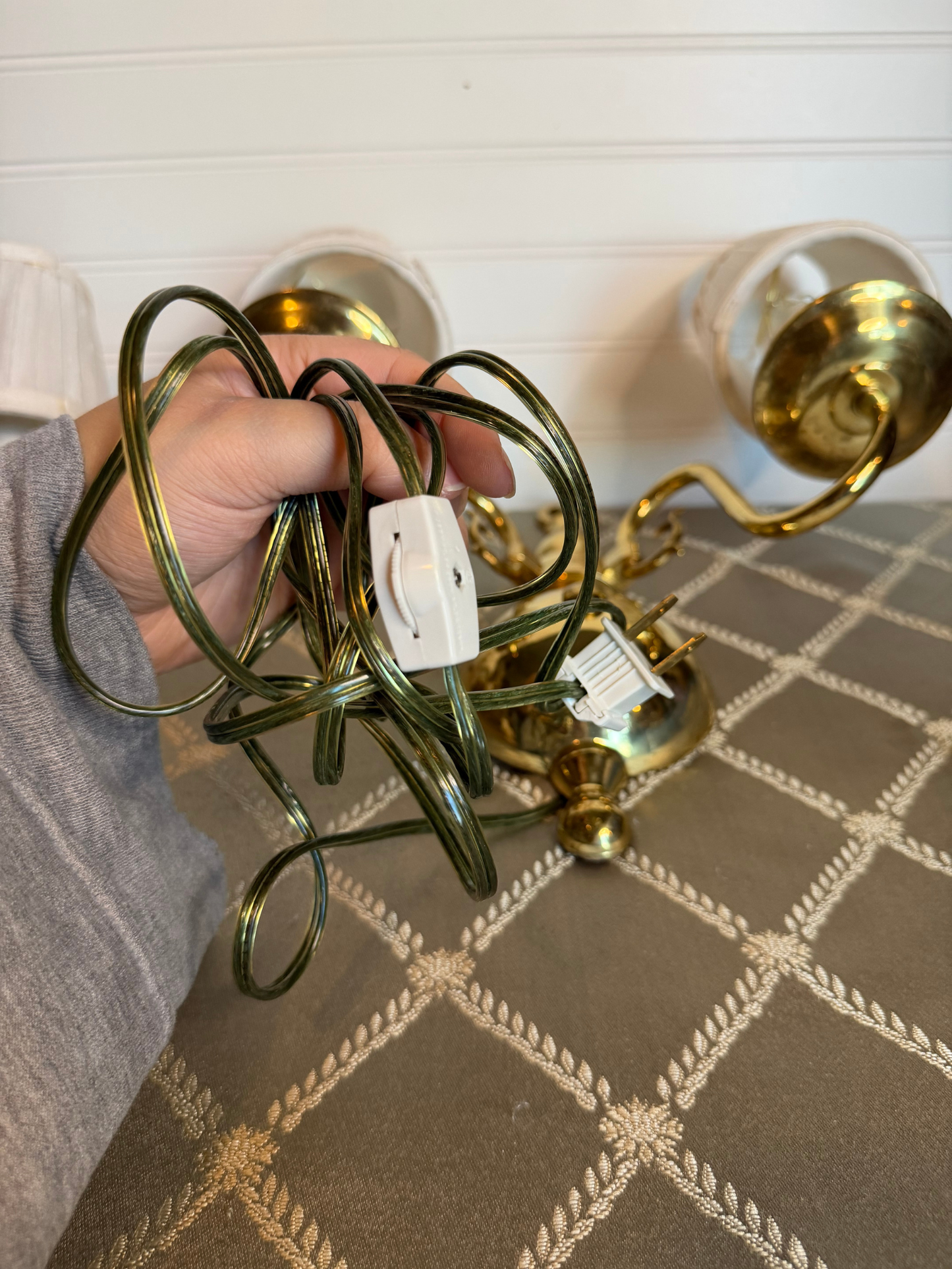 Pair of Brass Wall Scones with Lampshades