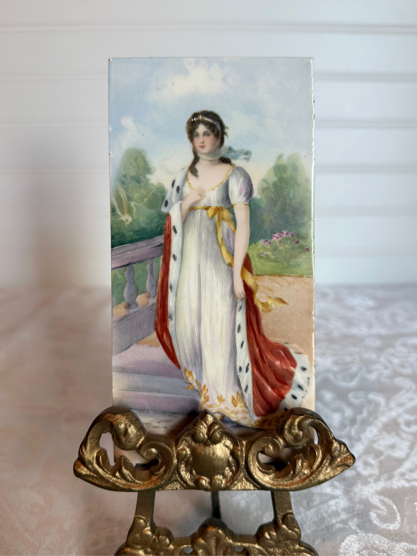 Portrait of Queen Louise Painting on Porcelain with Easel