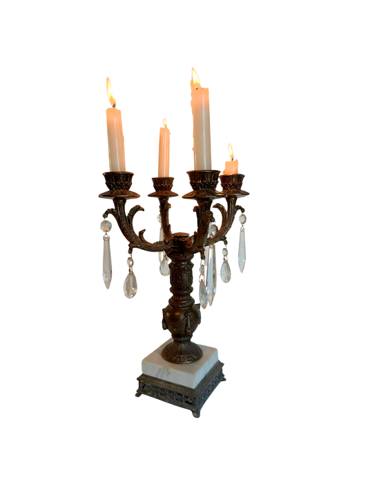 Italian Cast Metal & Marble Candelabra